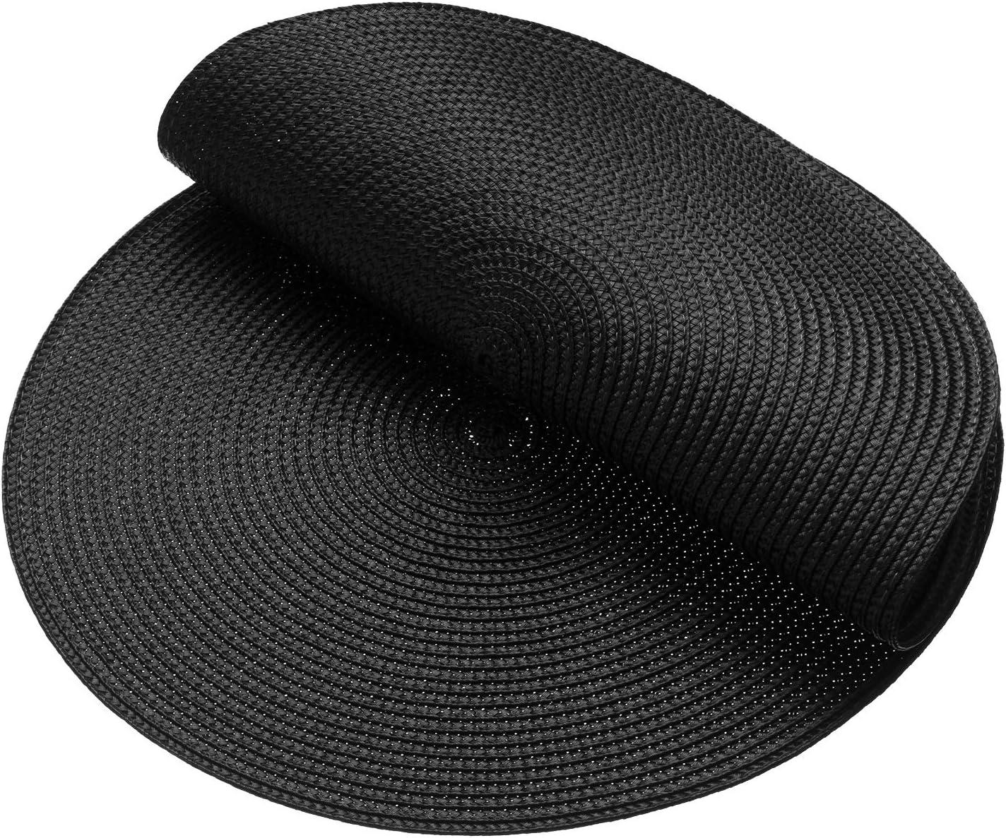 Rome Woven Braided Stitch Edge Table Placemats 15 Inches Round Set of 6 Non-Slip Dining & Kitchen Table Mats Black