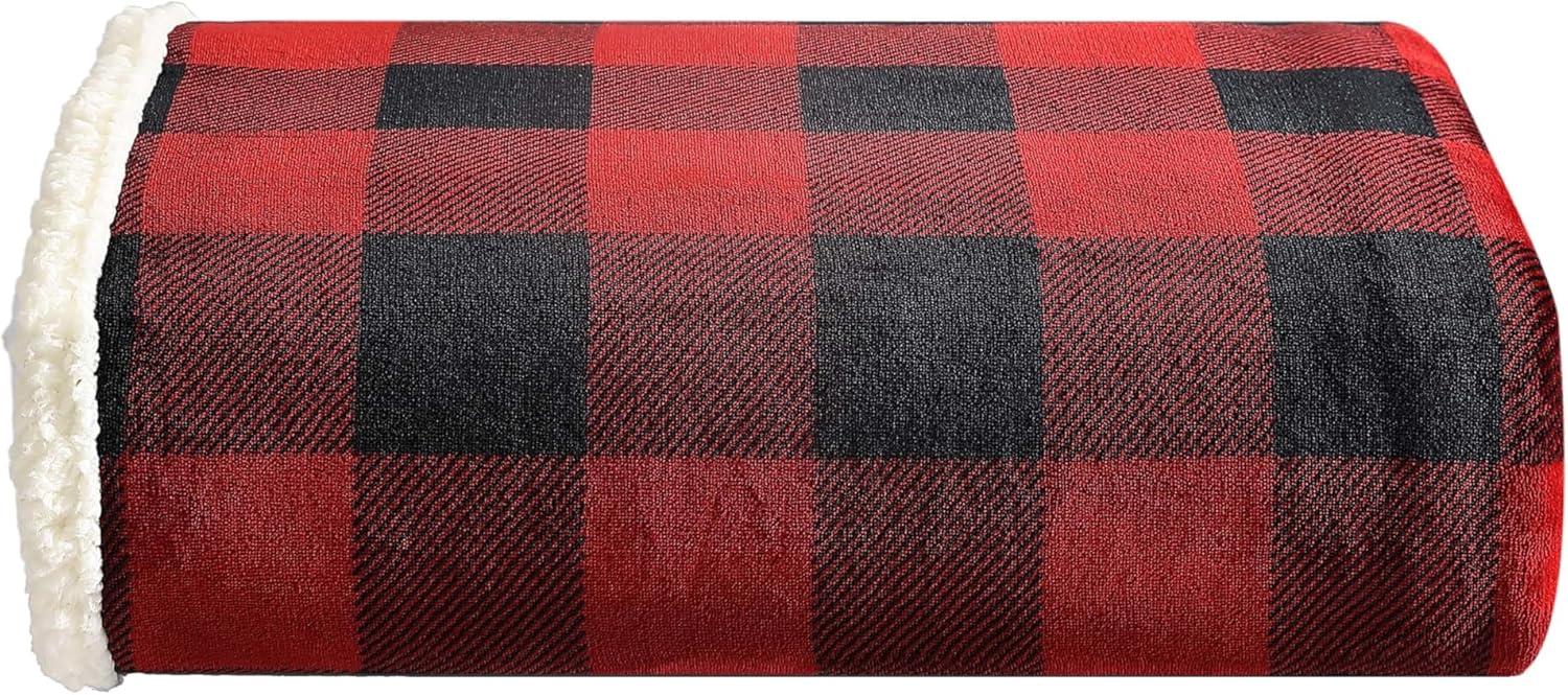 Eddie Bauer Cabin Plaid Flannel/Sherpa Throw Blanket