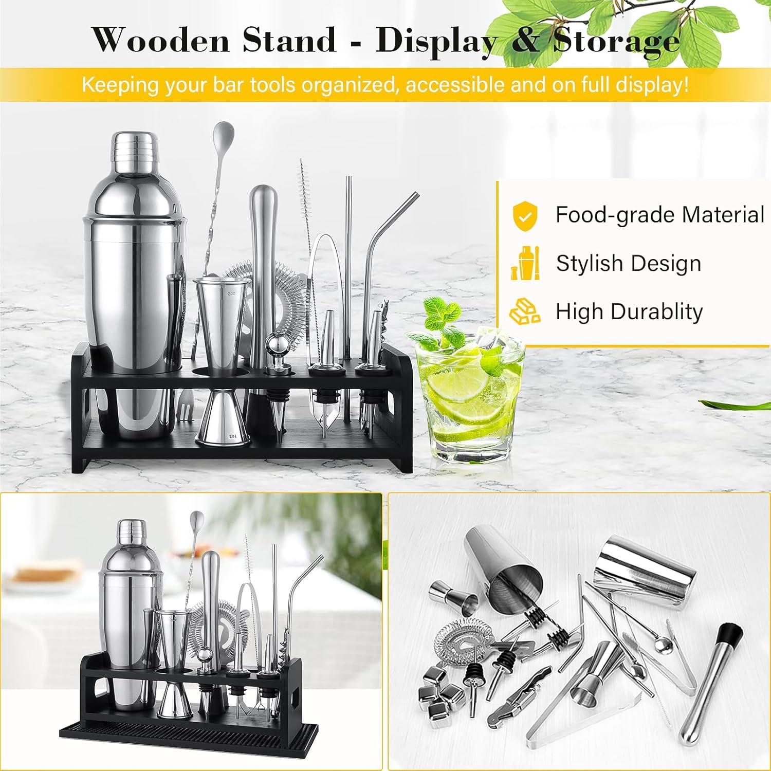 VONATES 16Pcs Cocktail Shaker Set Bartender Kit with Stand,Bar Set Drink Mixer Set with All Essential Bar Accessory Tools