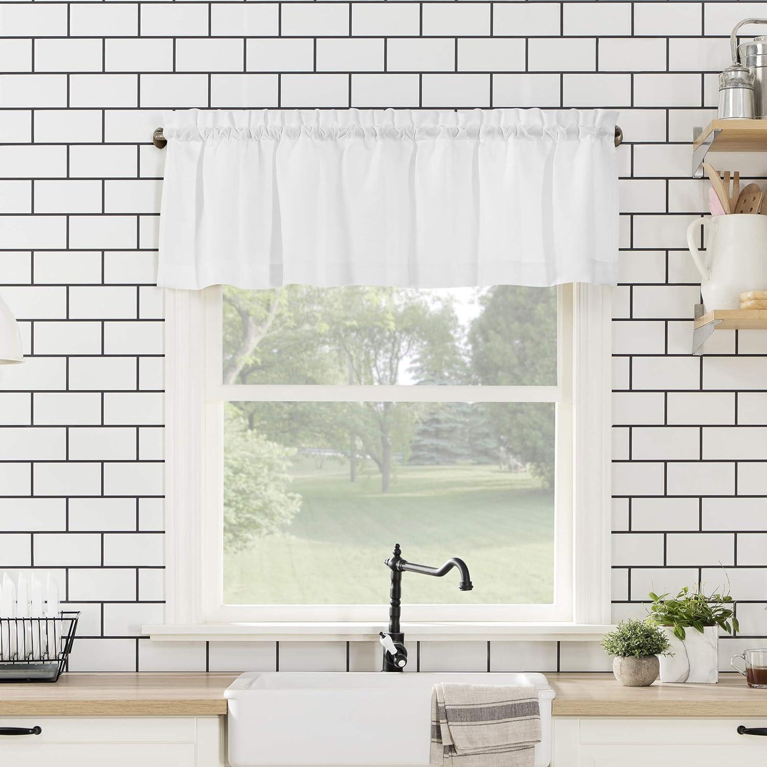 White Sheer Polyester Rod Pocket Kitchen Curtain Set