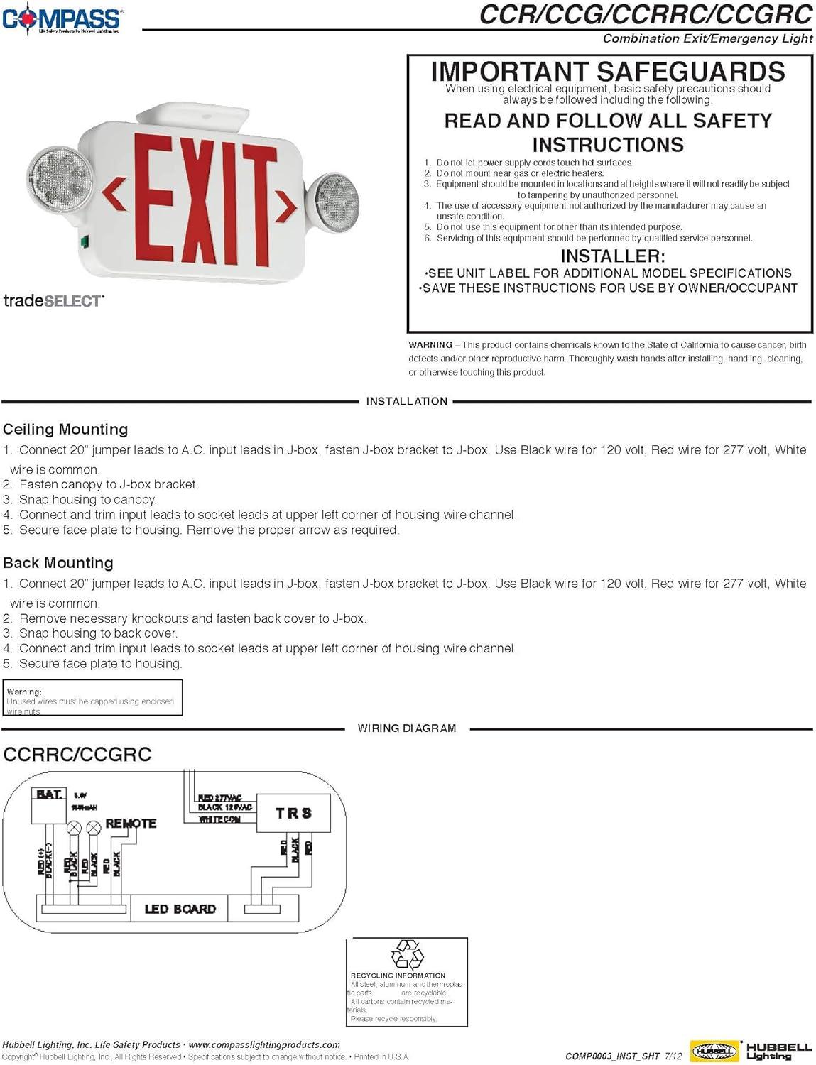 White Plastic LED Exit Sign with Emergency Lights