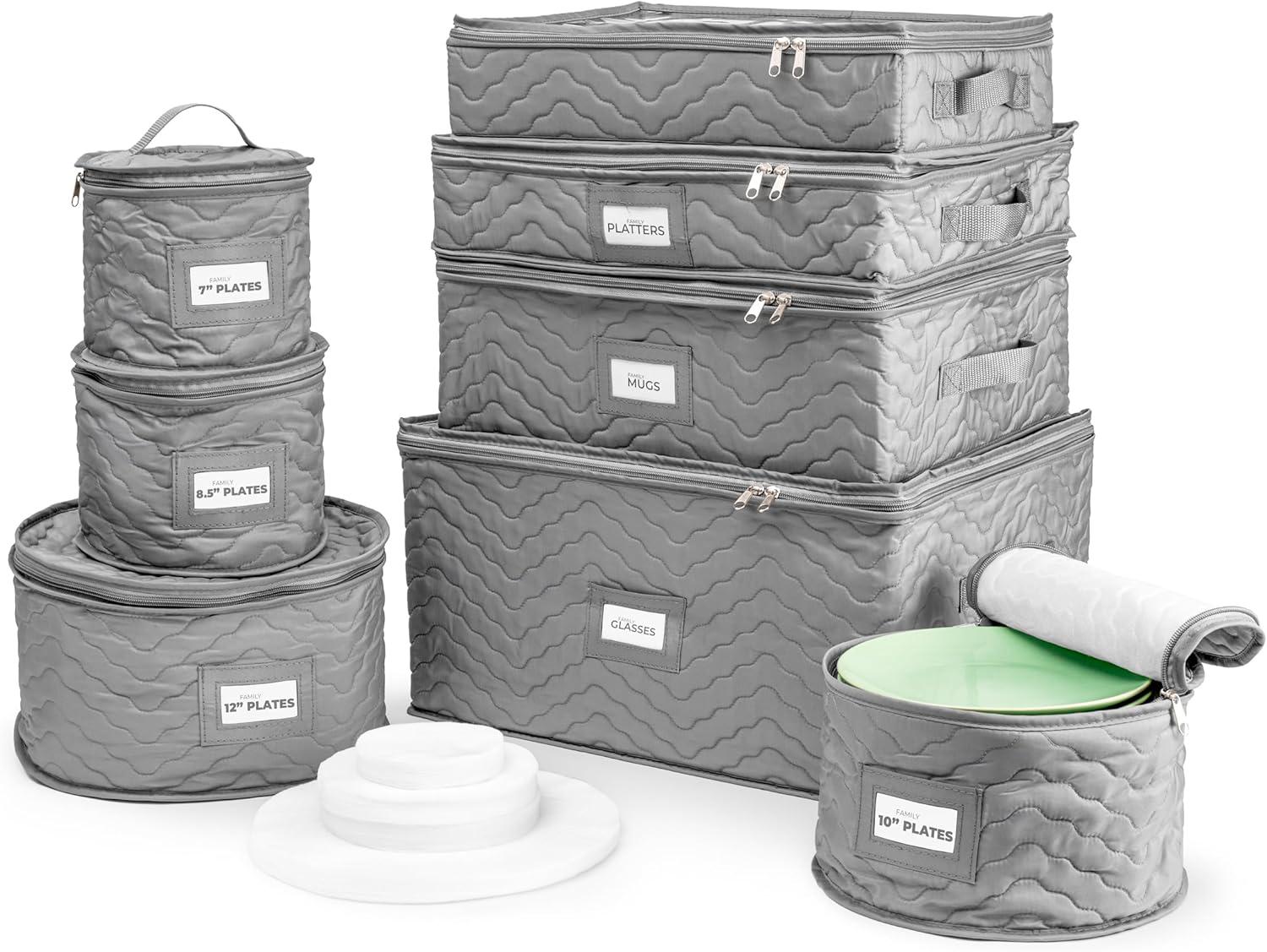 Sorbus Quilted Gray 8-Piece Dinnerware Storage Set with Felt Protectors