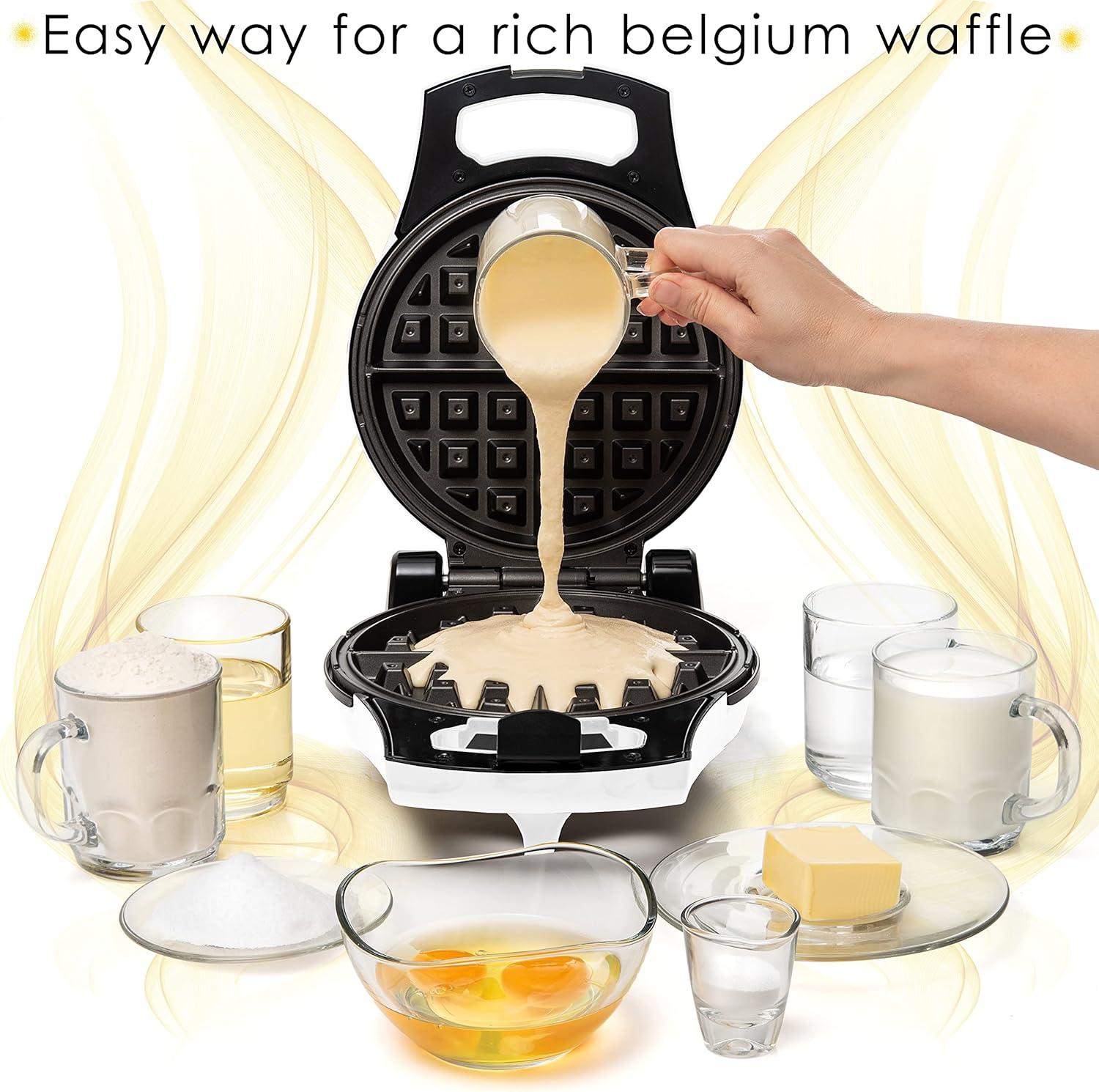Moss & Stone White Belgian Waffle Maker, Electric Waffle Machine, Non-Stick Grids, Temperature Control, Round Waffle