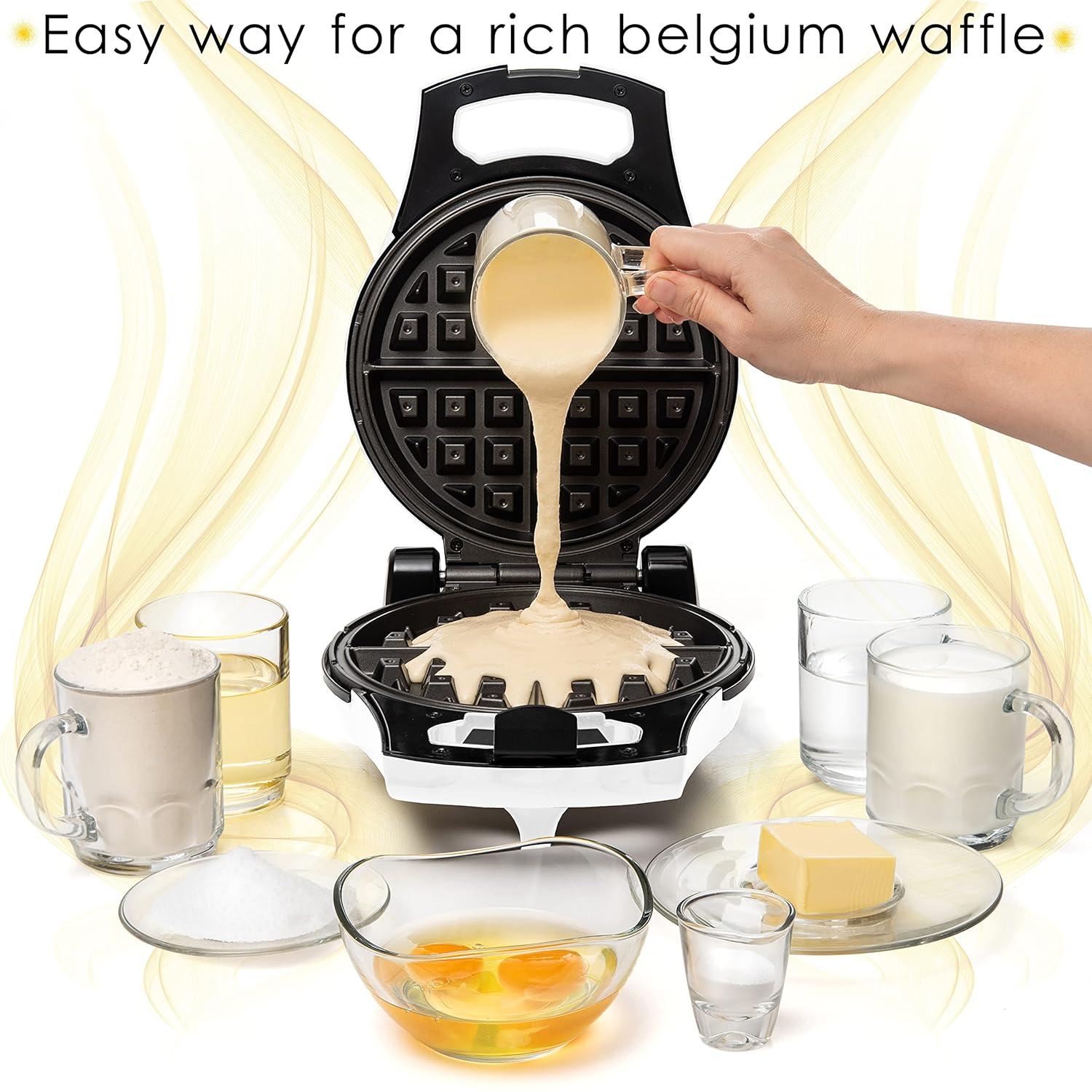 Moss & Stone White Belgian Waffle Maker, Electric Waffle Machine, Non-Stick Grids, Temperature Control, Round Waffle