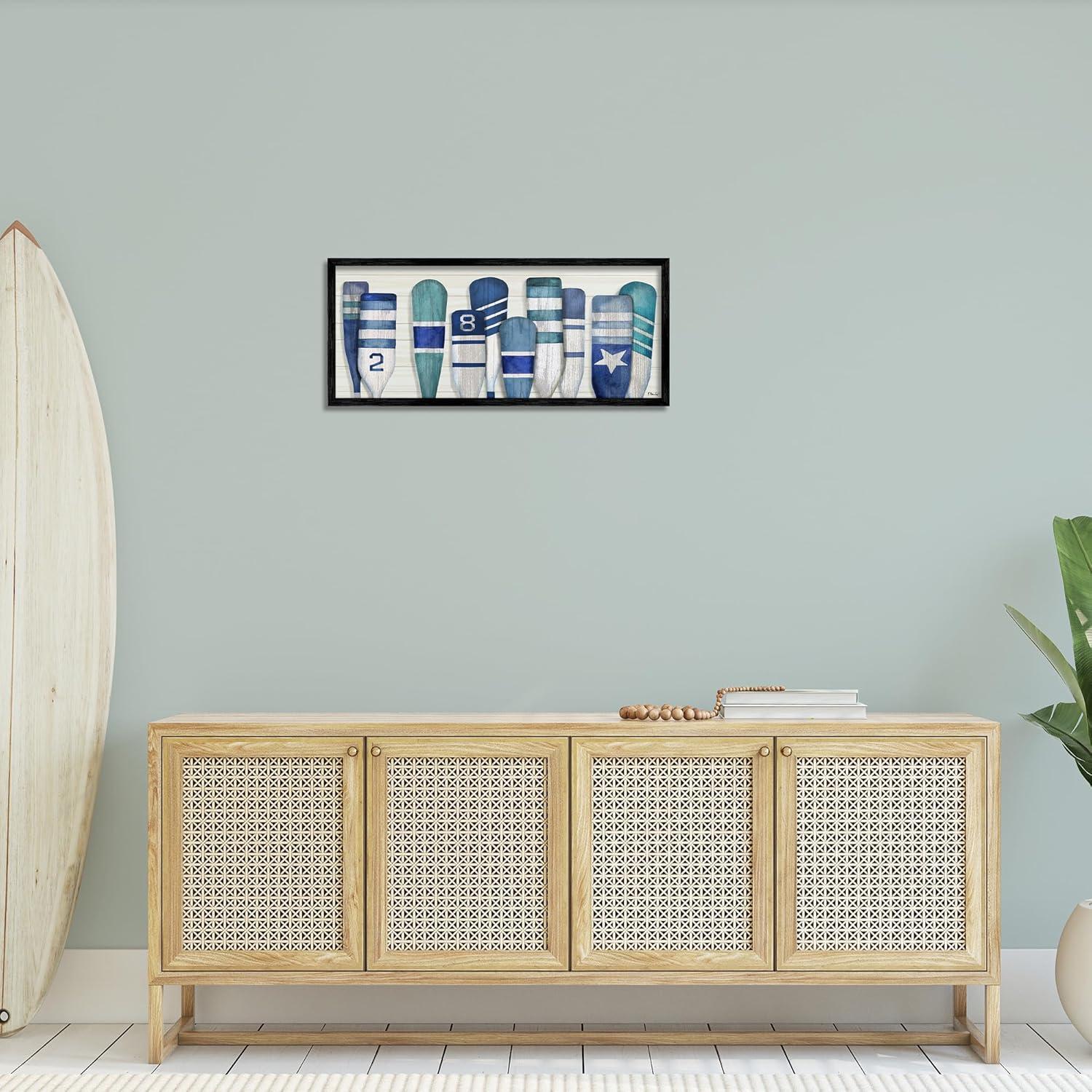 Stupell Industries Port Oars Nautical Blue Patterns Framed Giclee, 13 x 30