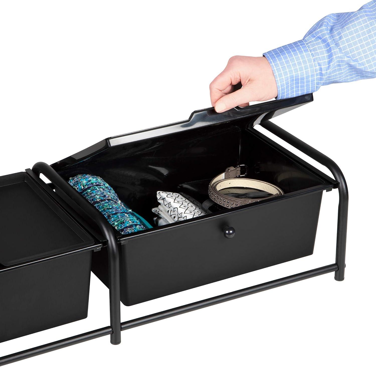 Black Metal Frame Underbed Storage with Plastic Drawers