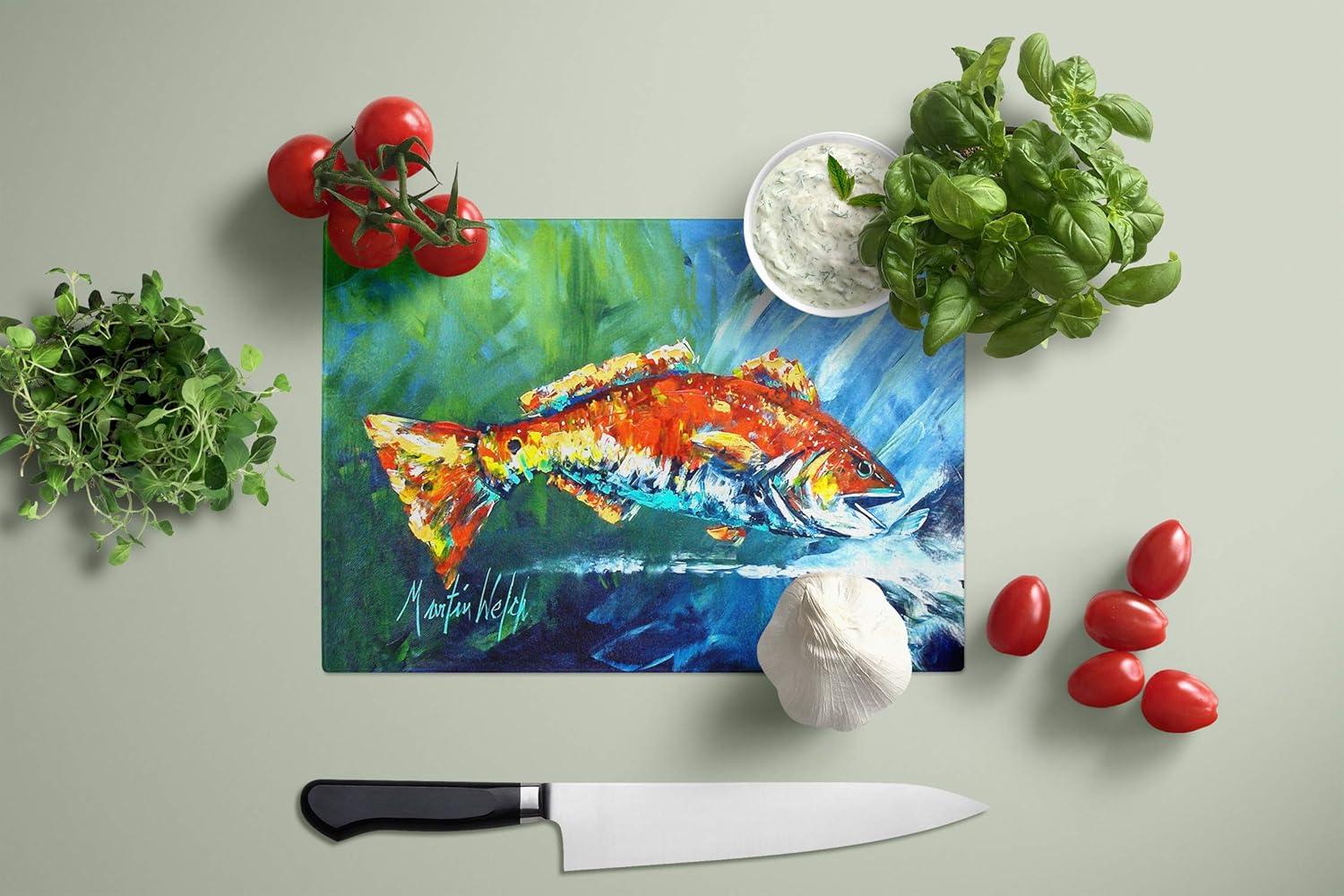 Carolines Treasures MW1270LCB Break Through Red Fish Glass Cutting Board Large, 12H x 16W, multicolor