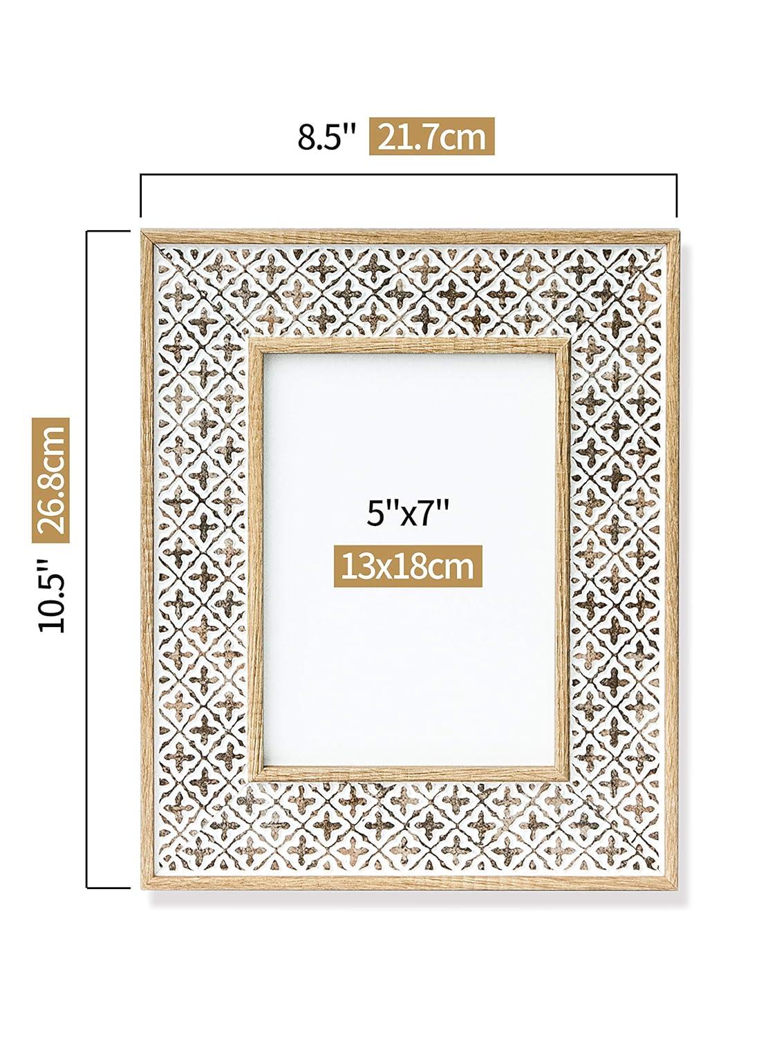 Afuly 5x7 Picture Frame Boho Picture Frames 3D Cross Pattern Distressed Moroccan Photo Frame Wall Desk Bohemia Home Office Decor Wedding Birthday Gifts for Mom Woman Grandma