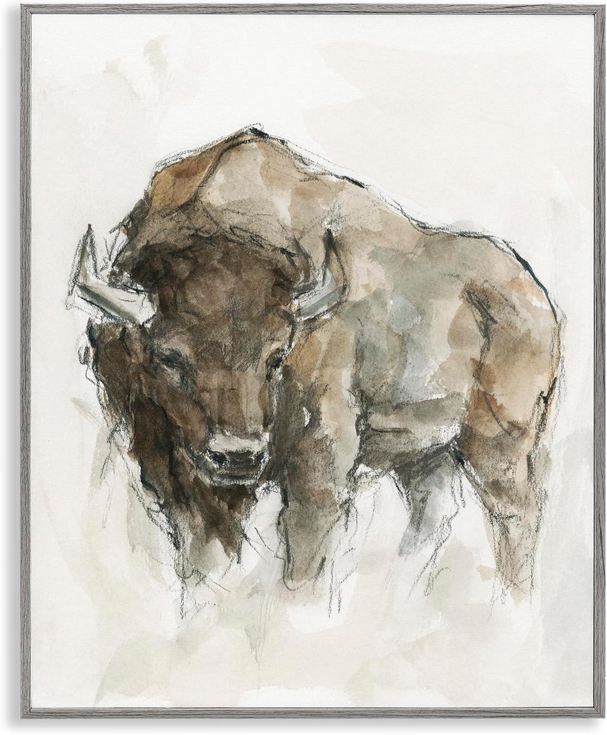 Stupell Industries Western American Buffalo Brown Country Animal Painting Framed Art Print Wall Art, 24x30, By Ethan Harper