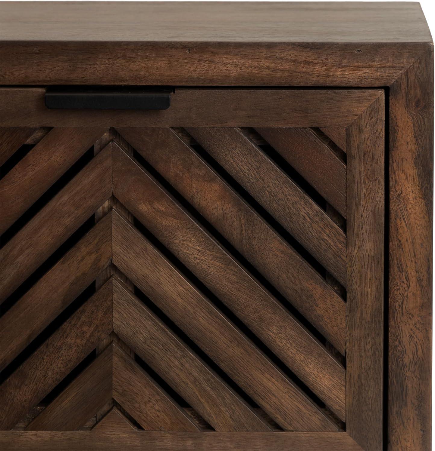 Kate and Laurel Mezzeta Modern Floating Shelf Side Table with Storage Cubby, 16 x 10 x 12, Natural Wood, Decorative Slatted Wood Floating Nightstand with Pull Down Door for Use as Bathroom Storage
