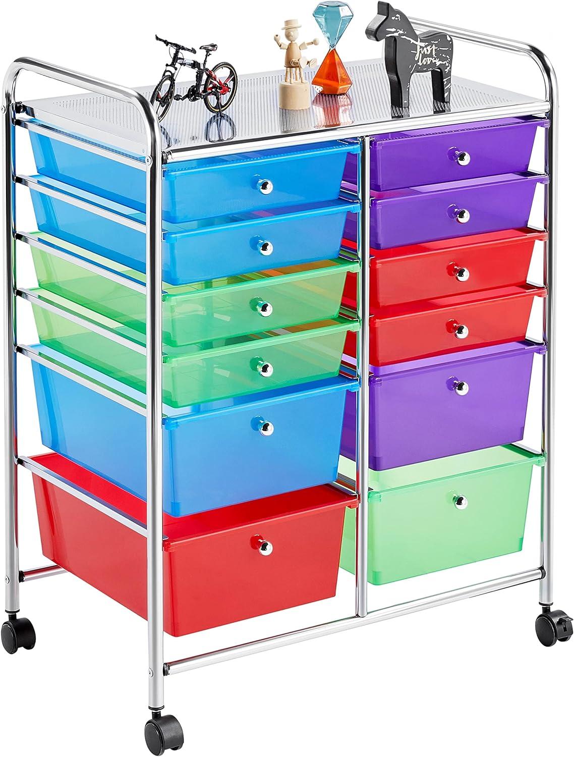 Yaheetech Drawers Rolling Storage Cart Mobile Storage Bin Trolley