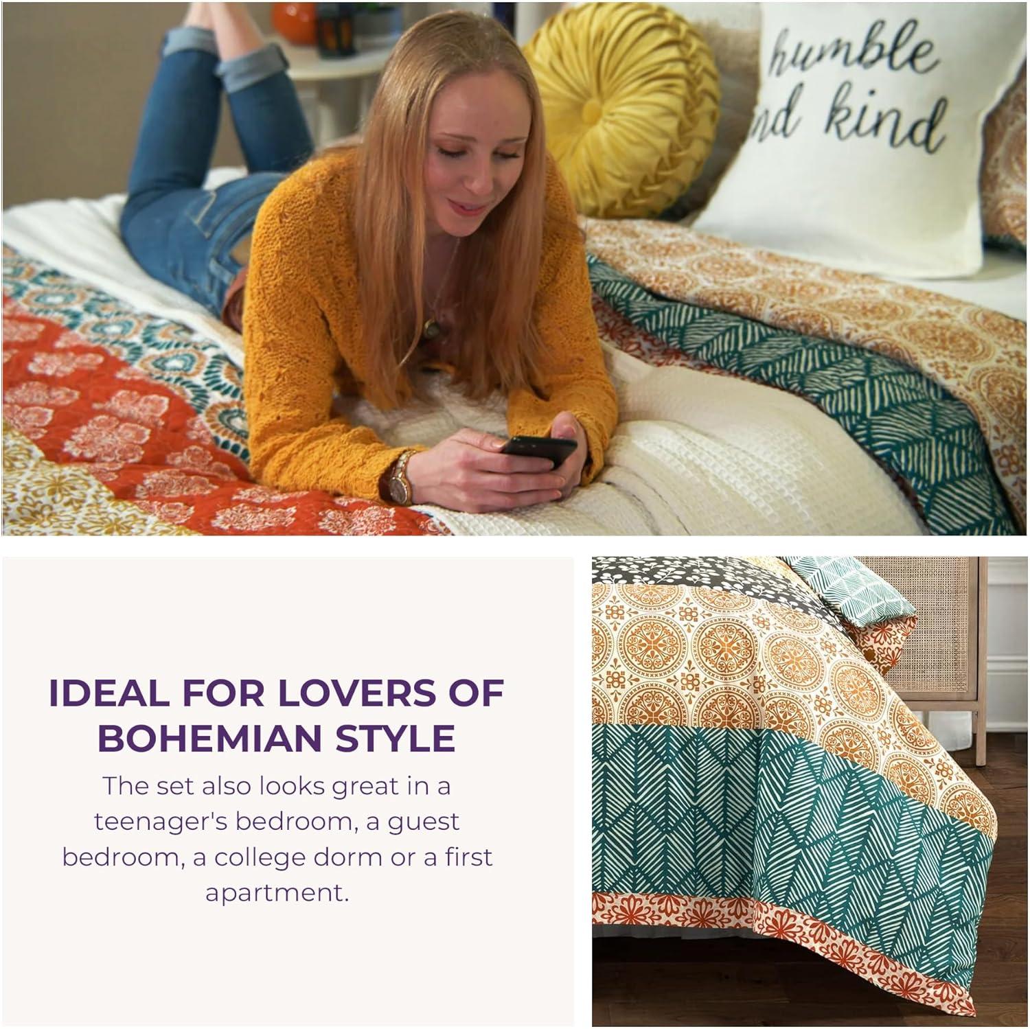 Lush Decor Bohemian Stripe Duvet Cover - Fuchsia/Orange - Full/Queen
