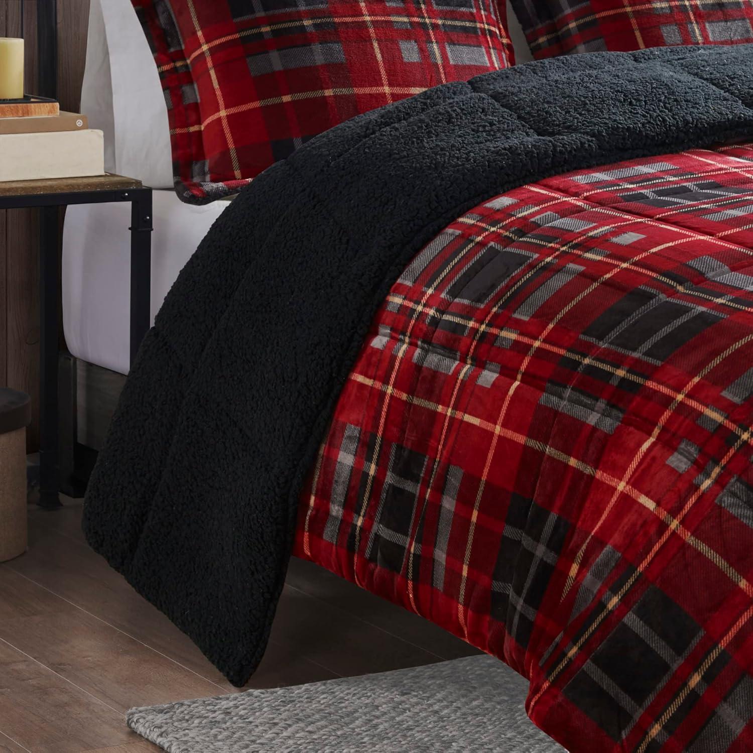 Full Red Plaid Down Alternative Bedspread Set