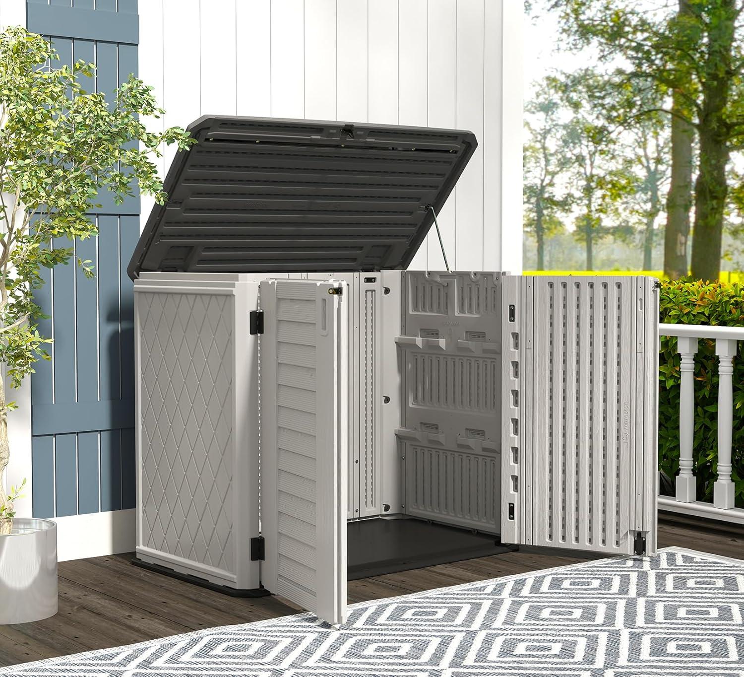 ADDOK 34 Cu.ft Outdoor Storage Shed, Horizontal Storage Unit Weather Resistance, Thick HDPE Resin Storage Cabinet for Backyards, Patio, Garden(White)