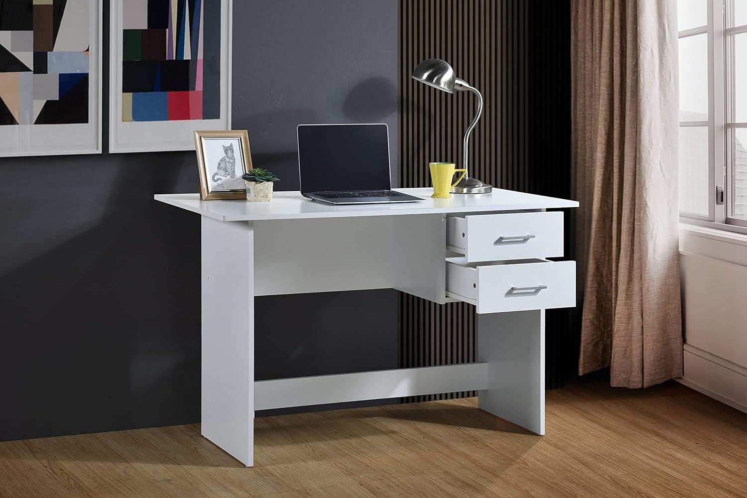 Hodedah Writing Desk with 2-Drawers in White