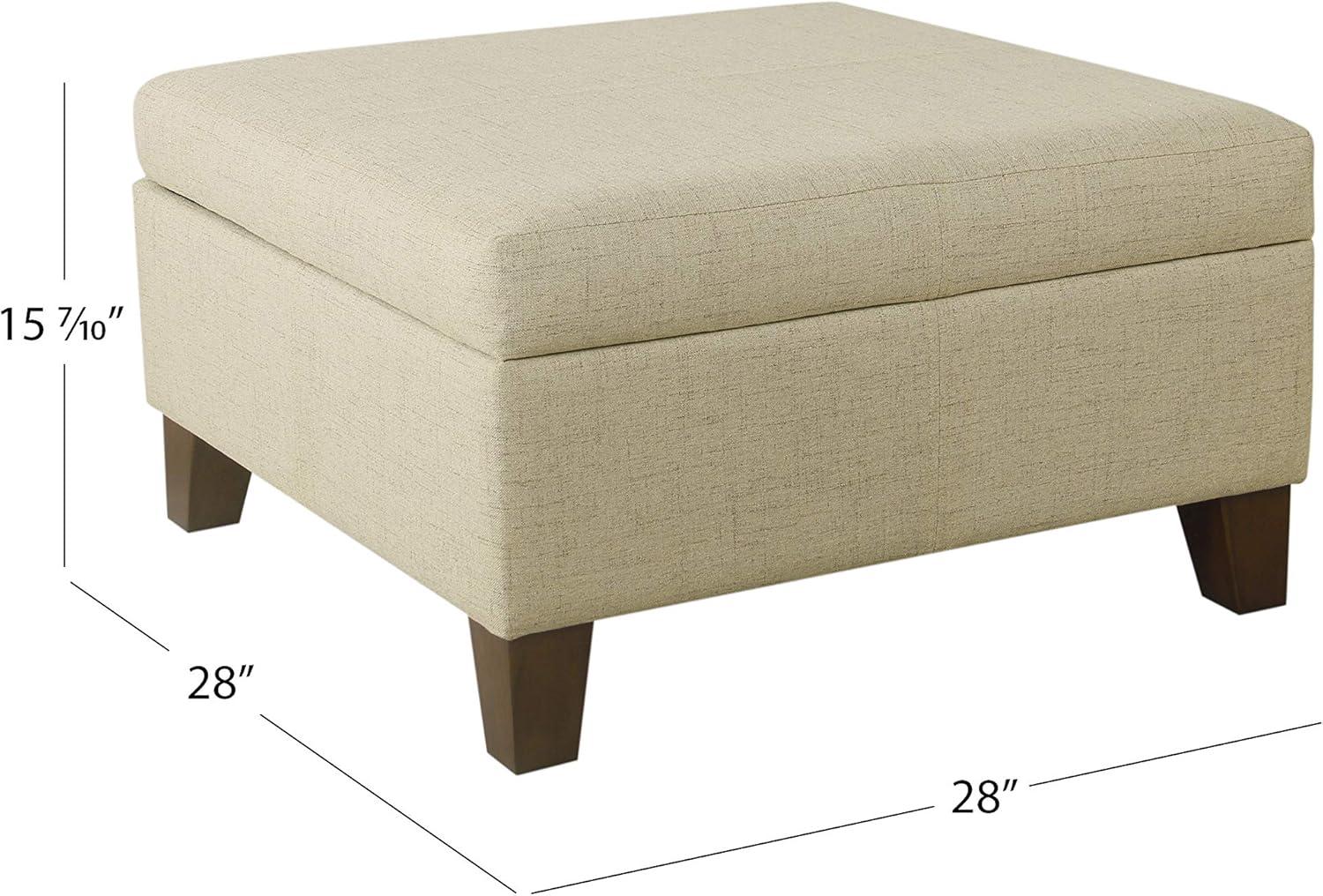 Luxury Large Square Storage Ottoman Tan - HomePop: Linen-Like Upholstery, Wood Legs, Hinged Lid