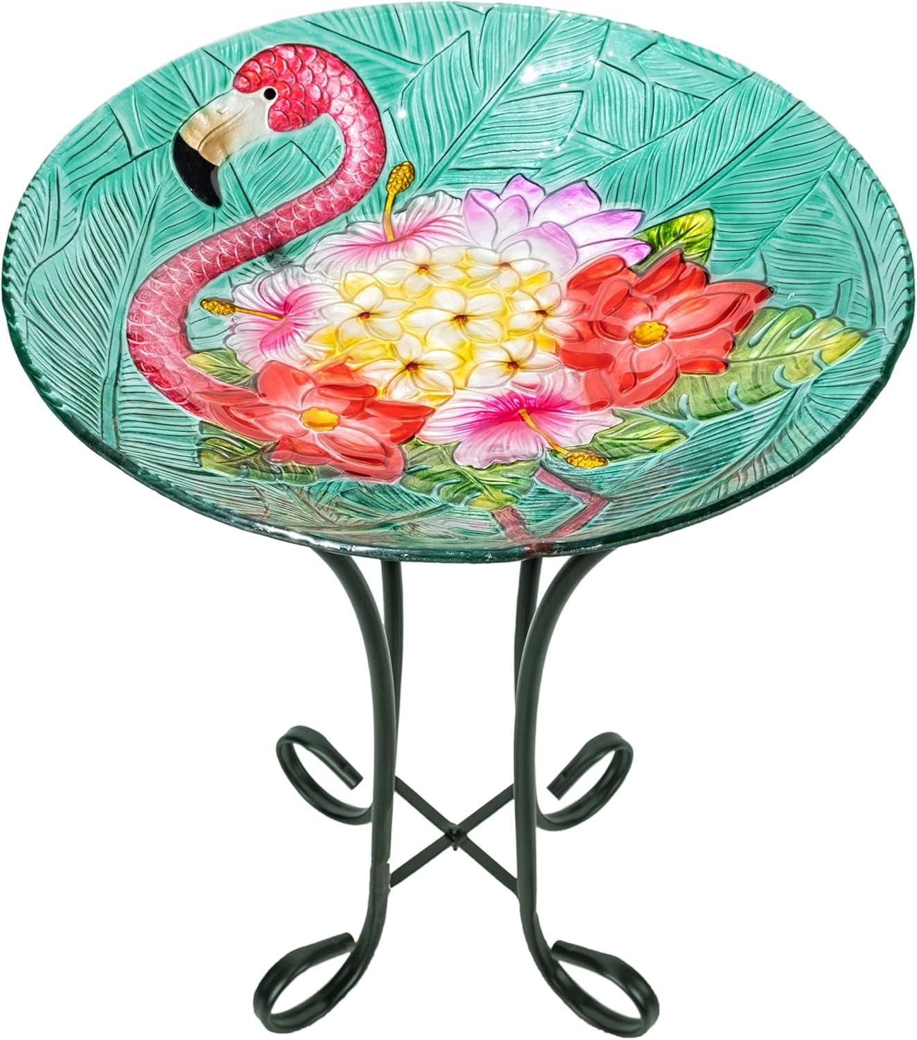 Teamson Home 17.8" Fusion Glass Birdbath with Metal Stand, Multi