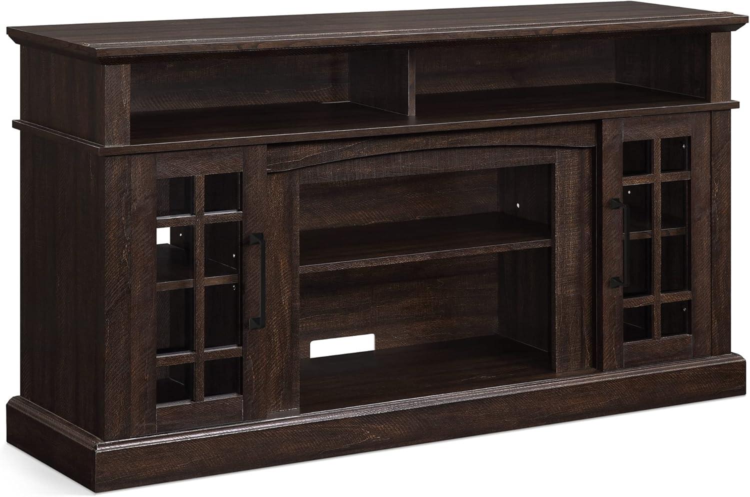 Espresso 58" Rustic Wood TV Stand with Cabinets and Shelves