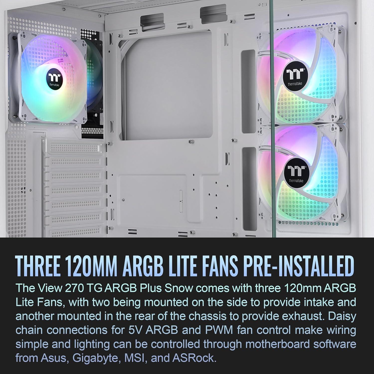 Thermaltake View 270 Plus TG ARGB Snow Mid Tower E-ATX Case 3x120mm ARGB Fans Included Support Up to 360mm Radiator Front & Side Dual Tempered Glass Panel CA-1Y7-00M6WN-01