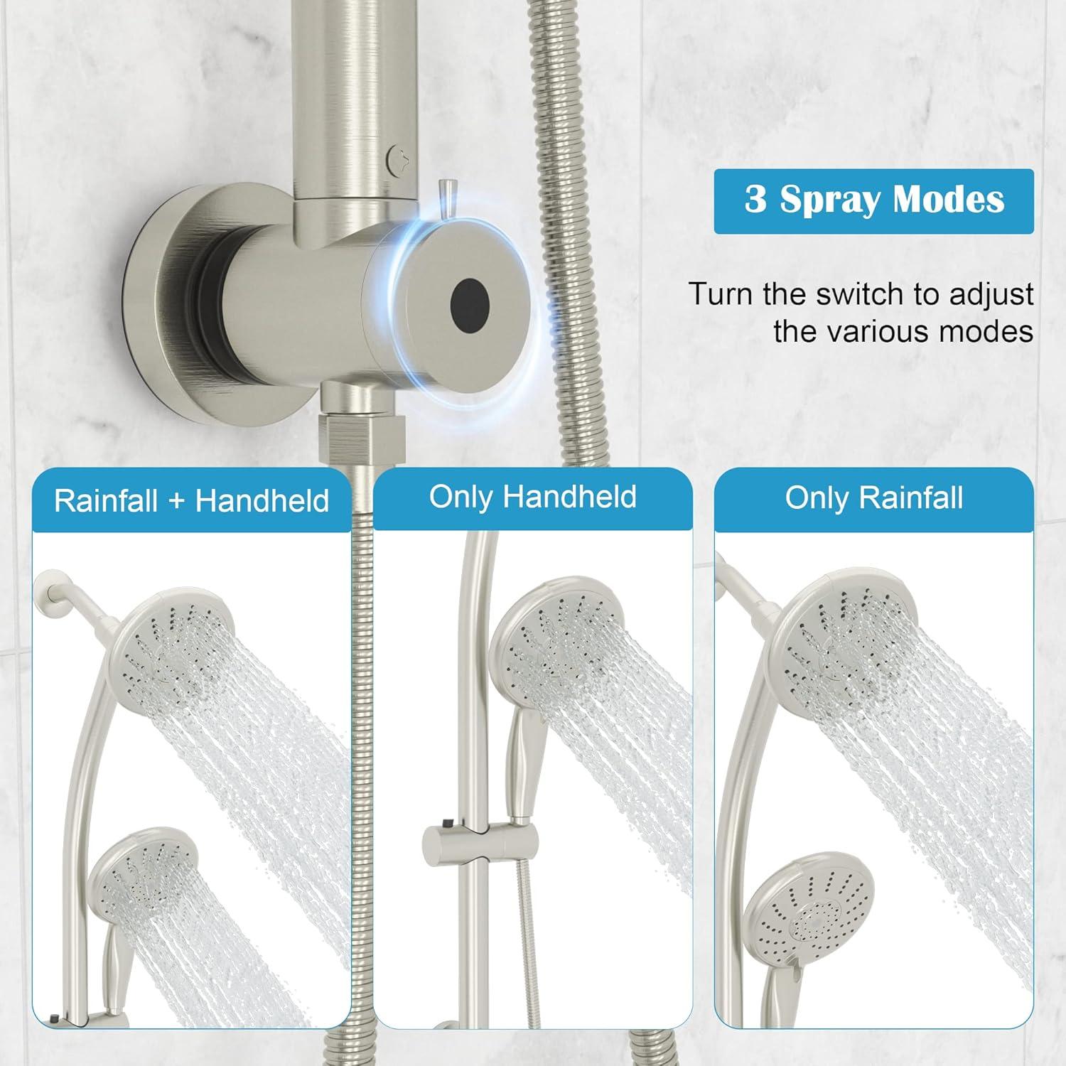 Brushed Nickel Dual Rain Shower Head with Handheld