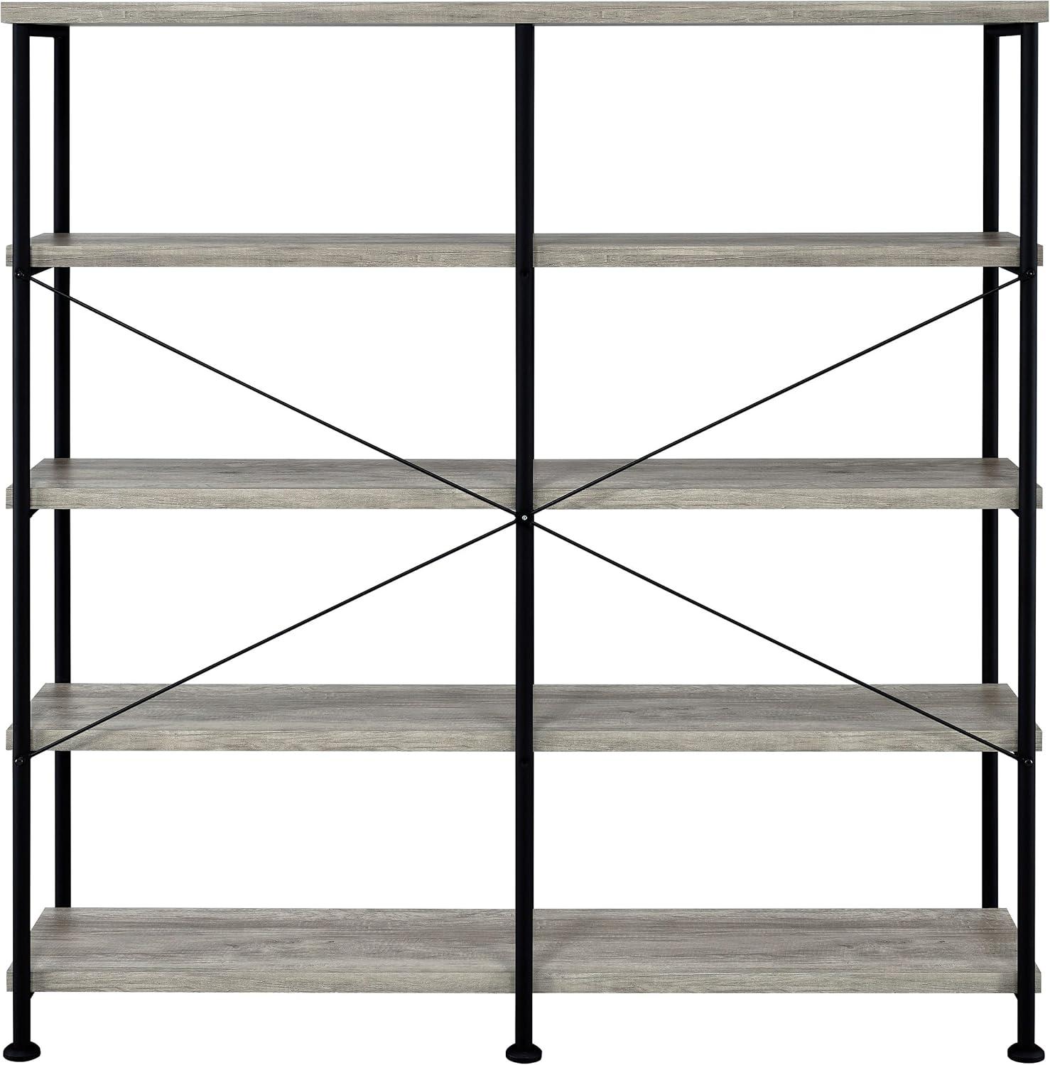 63" Analiese Double Bookcase with 4 Open Shelves in Gray Driftwood - Coaster