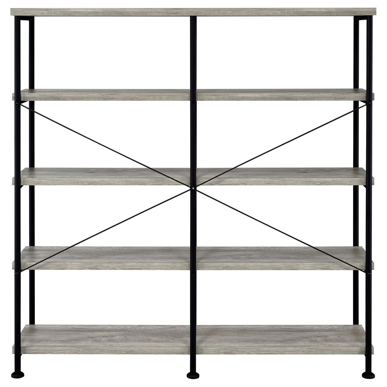 63" Analiese Double Bookcase with 4 Open Shelves in Gray Driftwood - Coaster