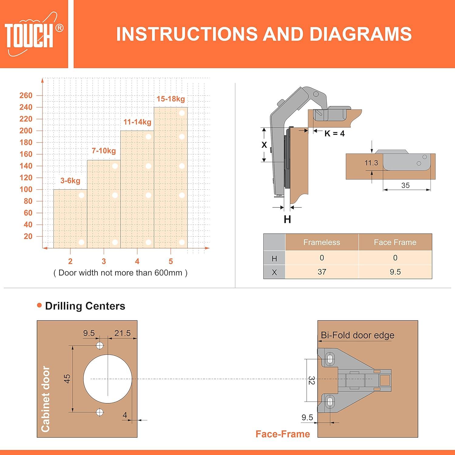 Brushed Nickel 135 Degree Self-Closing Cabinet Hinges with Screws