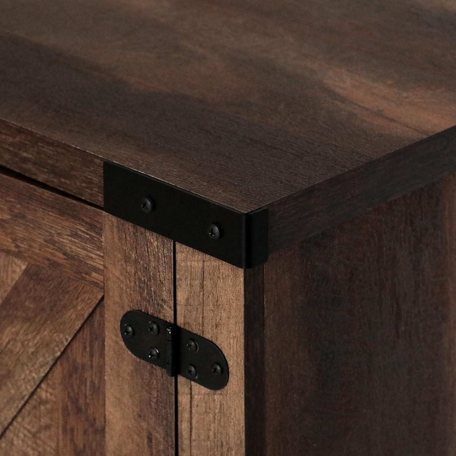 Furinno Jensen Farmhouse TV Cabinet with Barn Door for TV up to 70 Inch, Rustic Brown
