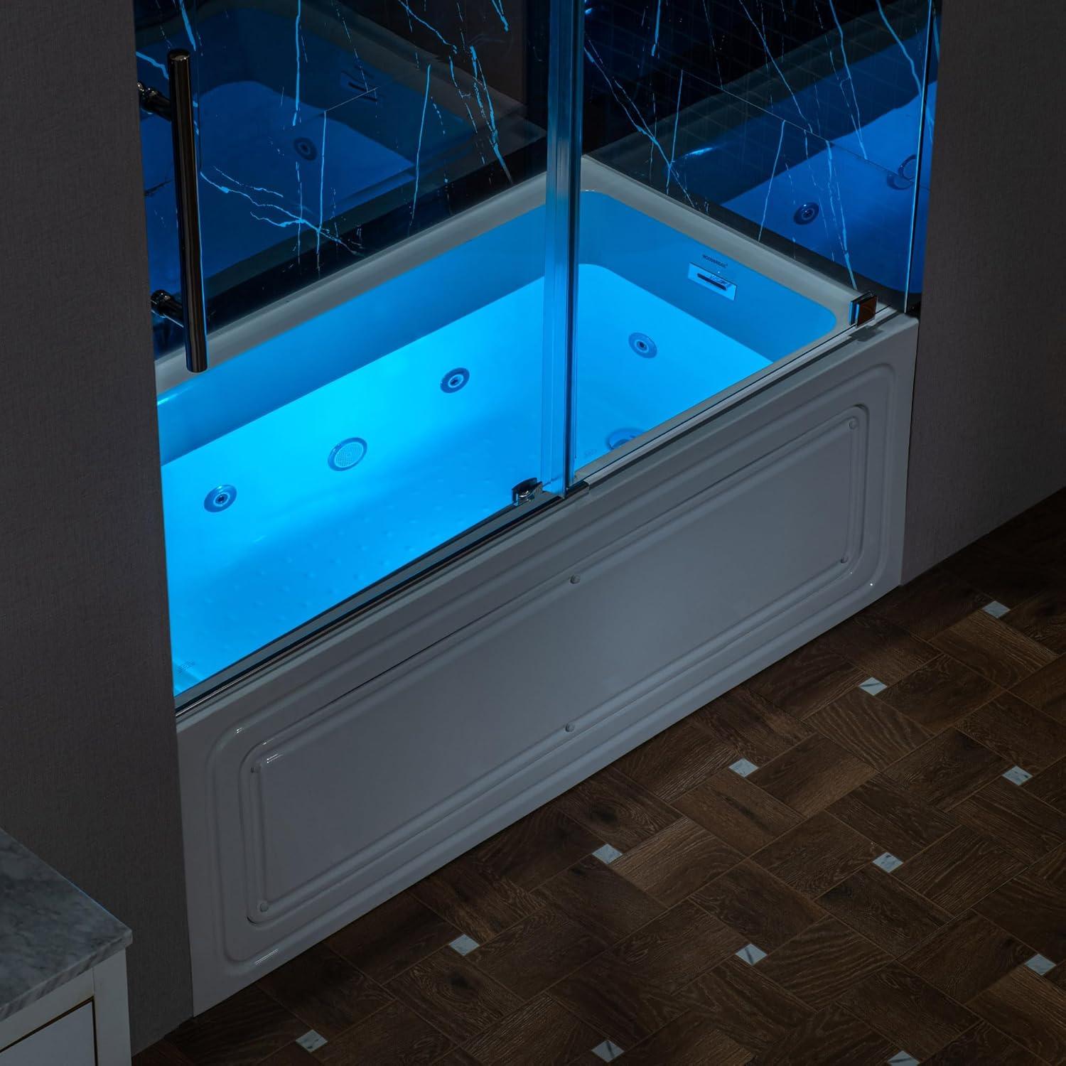 WoodBridge 60" X 30" Alcove Acrylic Rectangular Whirlpool Heated Jetted Tub In White With Drain and Overflow BS666-R-CH01