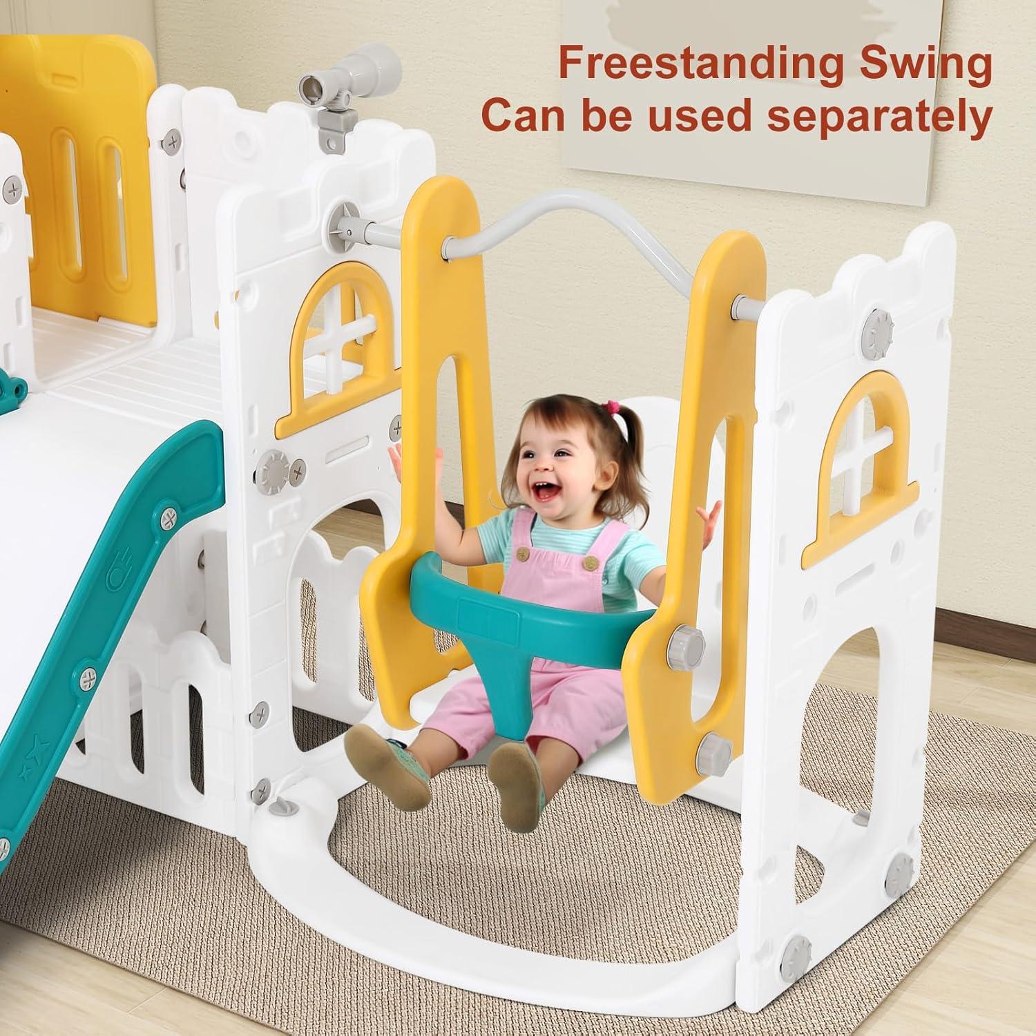 10 in 1 Toddler Slide, Age 1-3 with Swing, Basketball Hoop and Telescope, Kid Slide for Toddlers, Indoor Outdoor Playset Toddler Playground