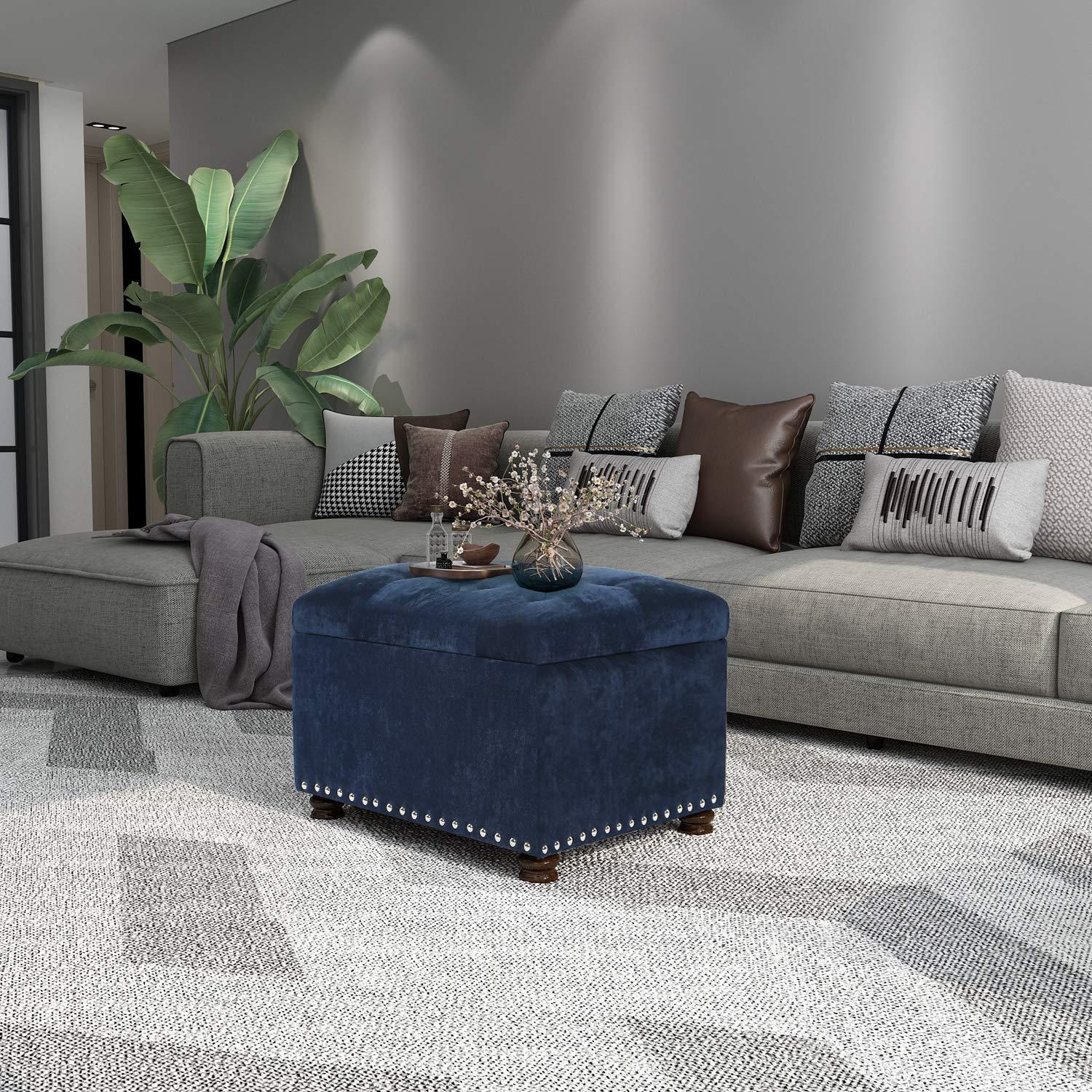 JYHOME 24" Ottoman with  for Living Room Rectangular Fabric Tufted Bench Footrest - Light Grey