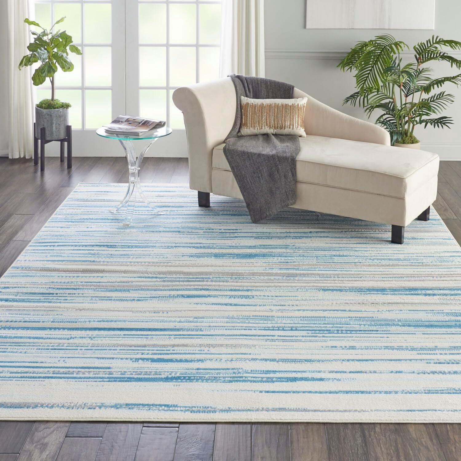 Nourison Jubilant 7'10" x 9'10" (8' x 10') Blue Area Rug Coastal Contemporary Striped by Nourison