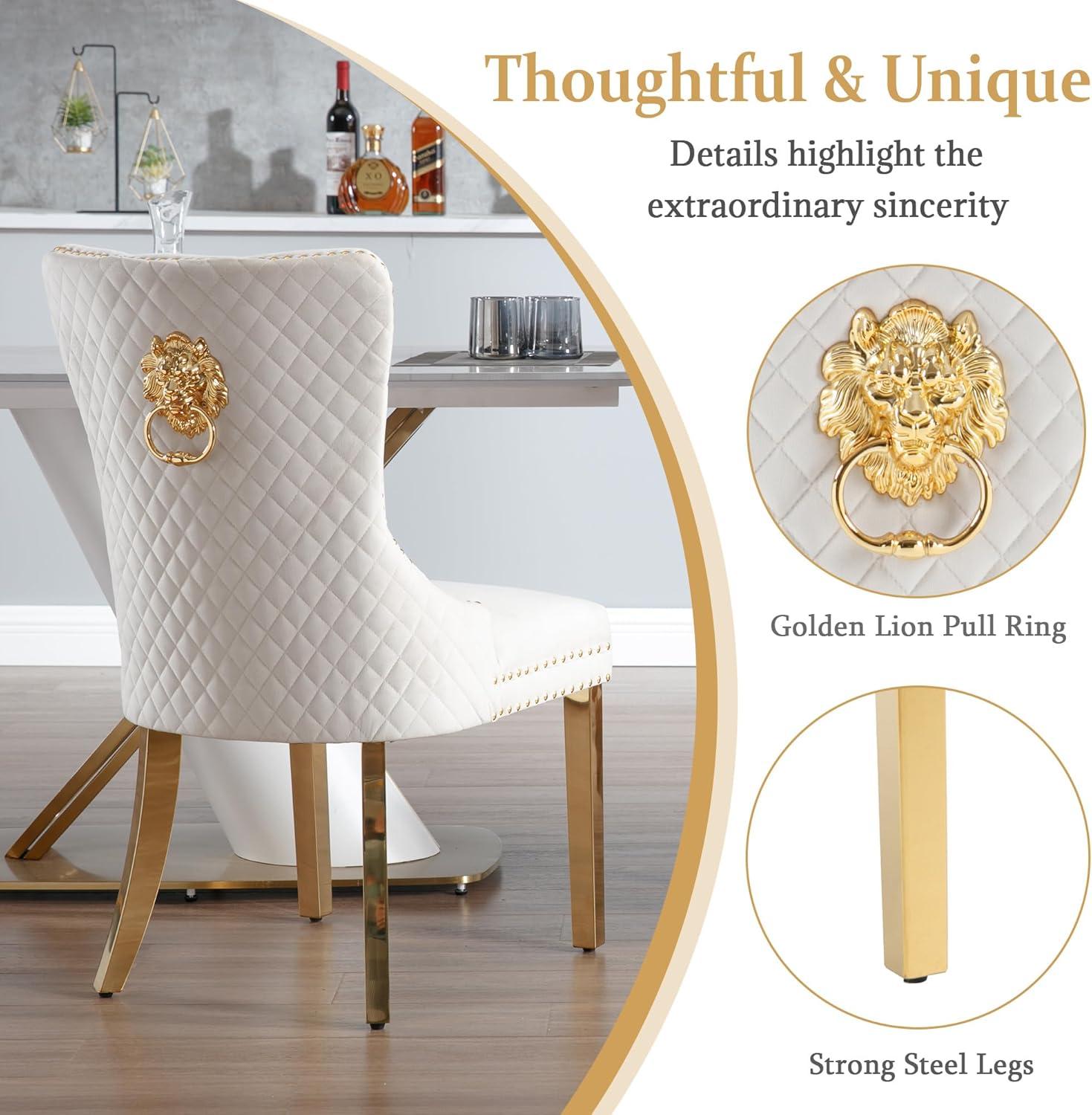 SoarFlash Velvet Dining Chairs Set of 4, Tall Back Side Chair, Modern Upholstered High-end Tufted Side Chair with Button Back Ring, Solid Wood Legs (Beige)