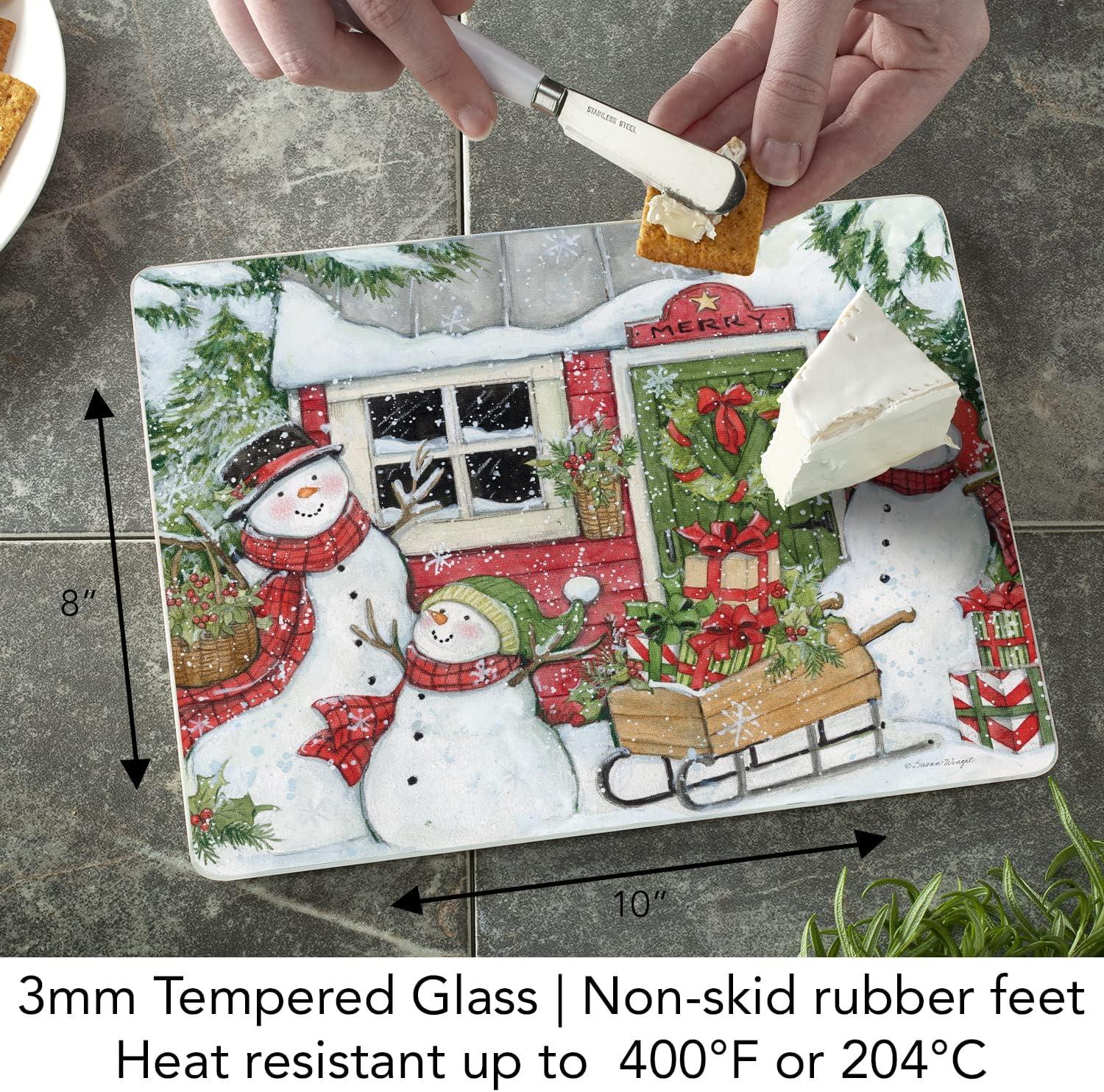 Snowman's Farmhouse Tempered Glass Cutting Board 10" x 8"