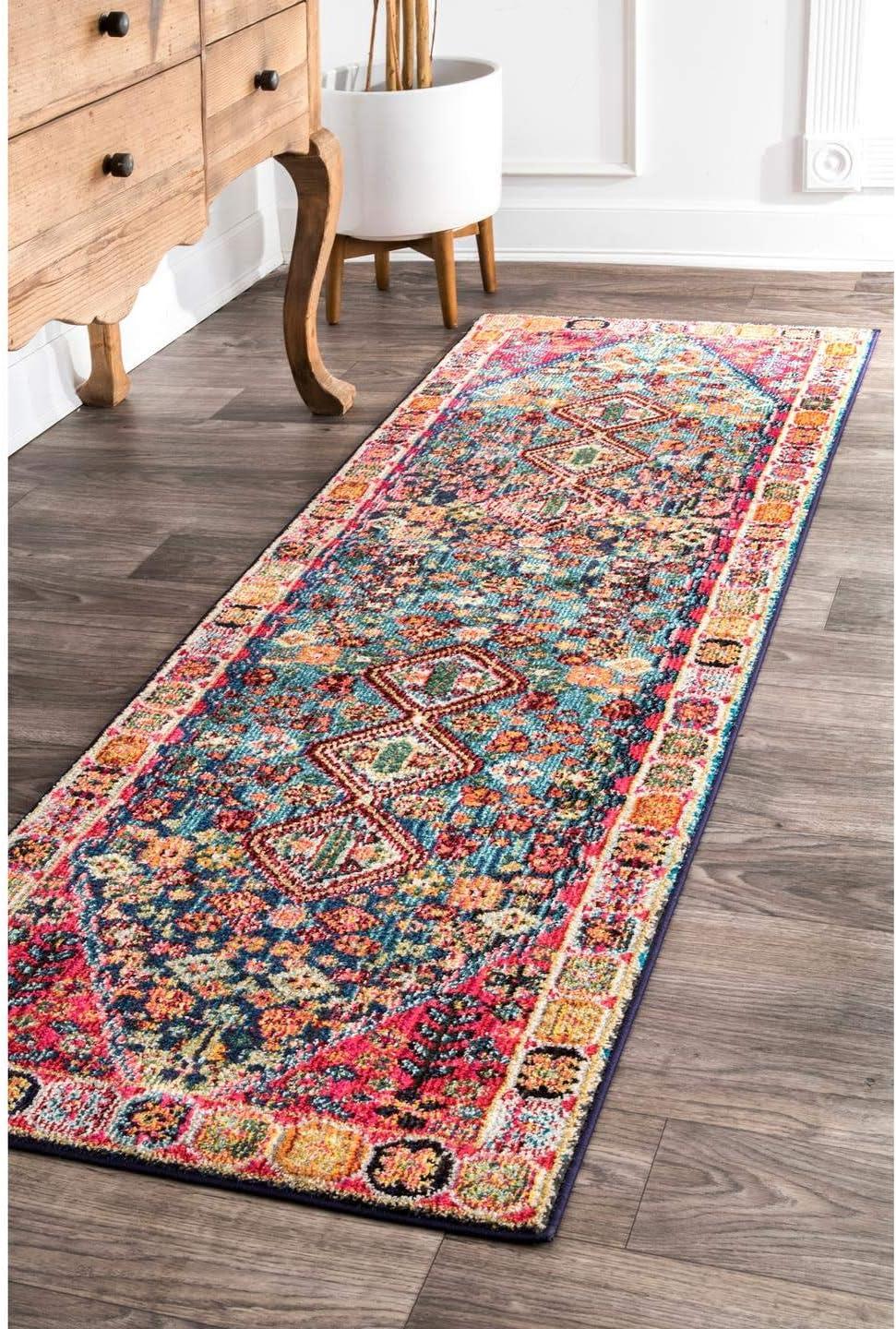 nuLOOM 4'x6' Vintage Erline Area Rug Blue/Red: Medallion Pattern, Low Pile, Polypropylene, Living Room Decor
