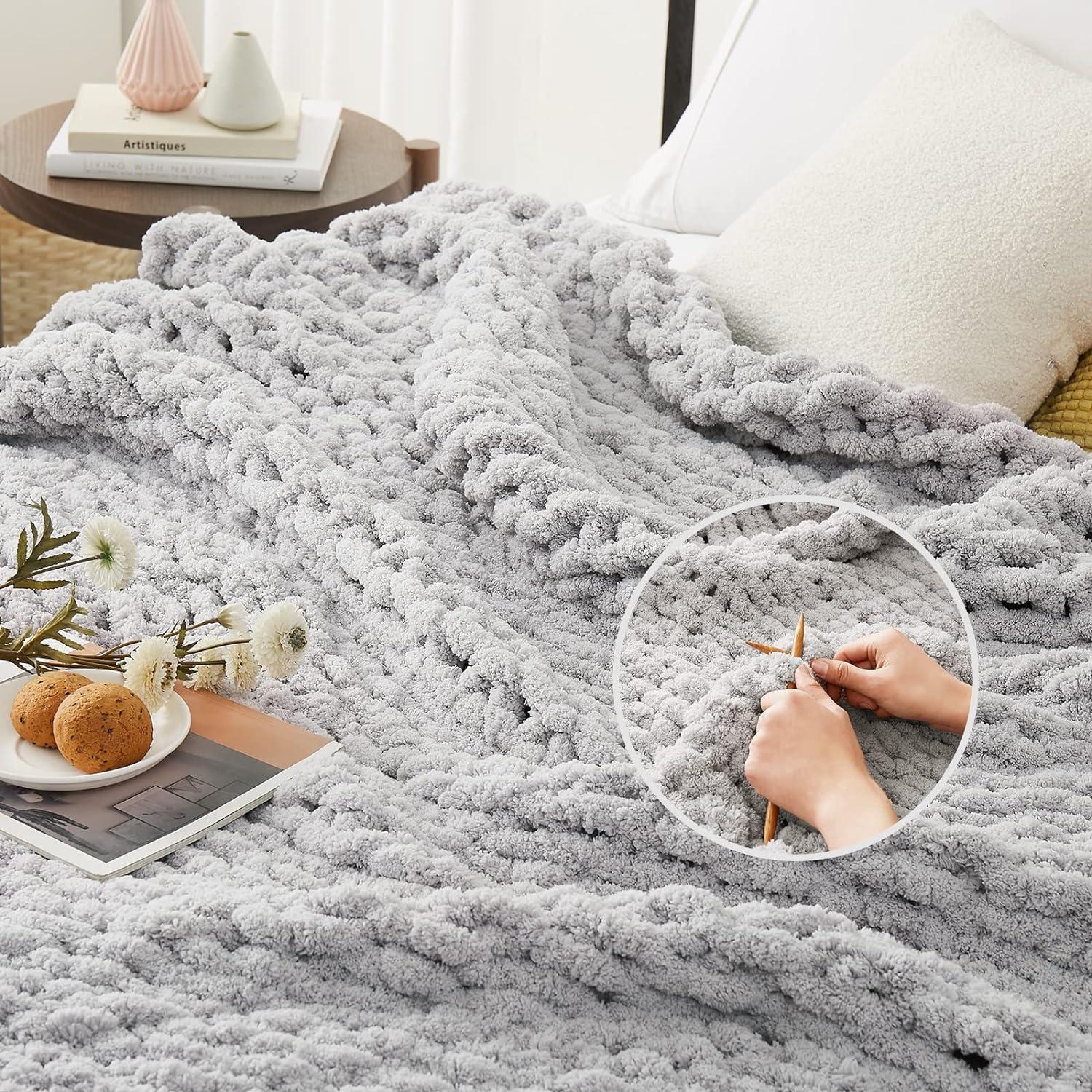 Gray Chunky Knit Chenille Throw Blanket 50'' x 60''