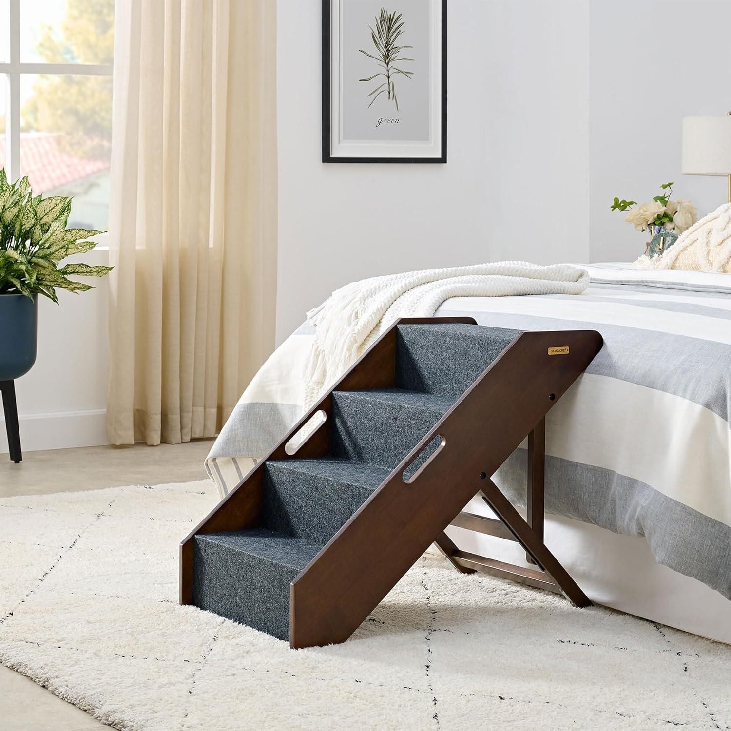 MECO Stakmore Pet Steps with Solid Hardwood Construction and Foldable Design, Stairs for High Beds for Pets in All Life Stages, Espresso
