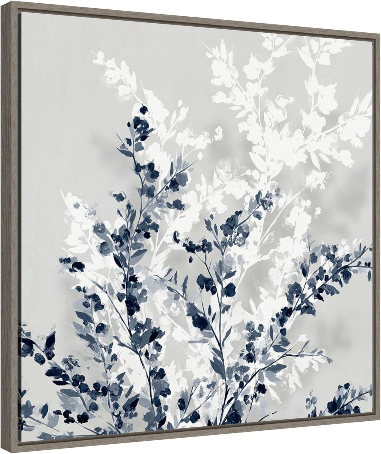 22" x 22" Blue Spring II by Isabelle Z Framed Canvas Wall Art Gray Wash - Amanti Art: Modern Abstract Botanical Decor