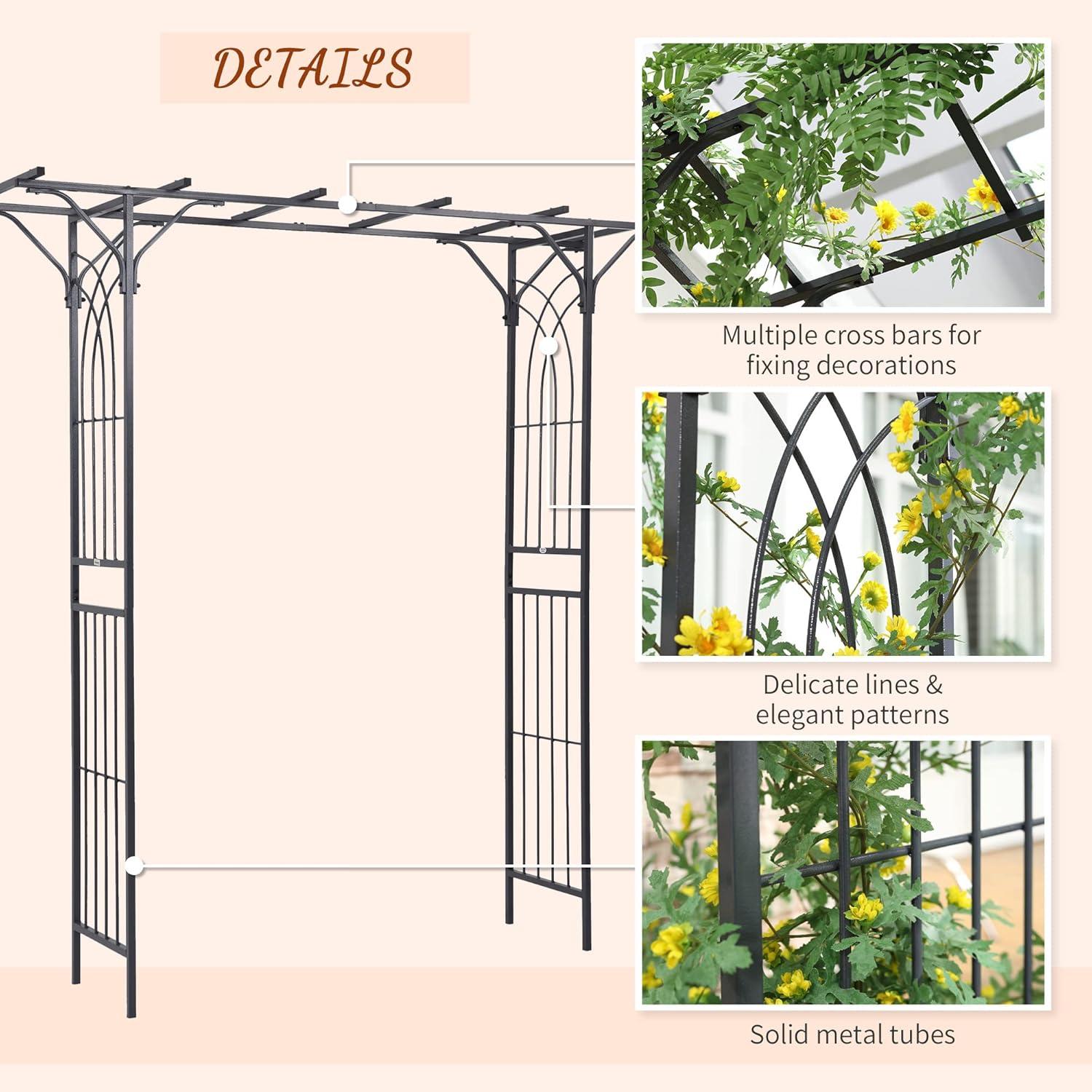 Outsunny 74.75'' W x 19.75'' D Metal Arbor in Gray