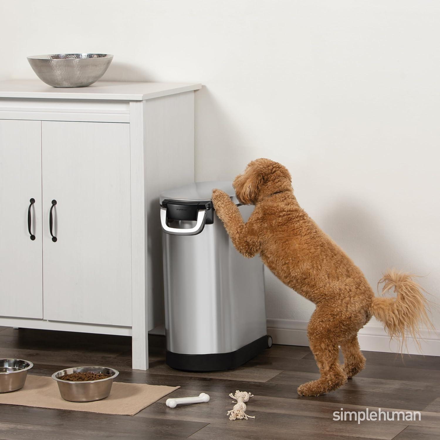 simplehuman Pet Food Storage Container Stainless Steel for Dog Food, Cat Food, and Bird Feed