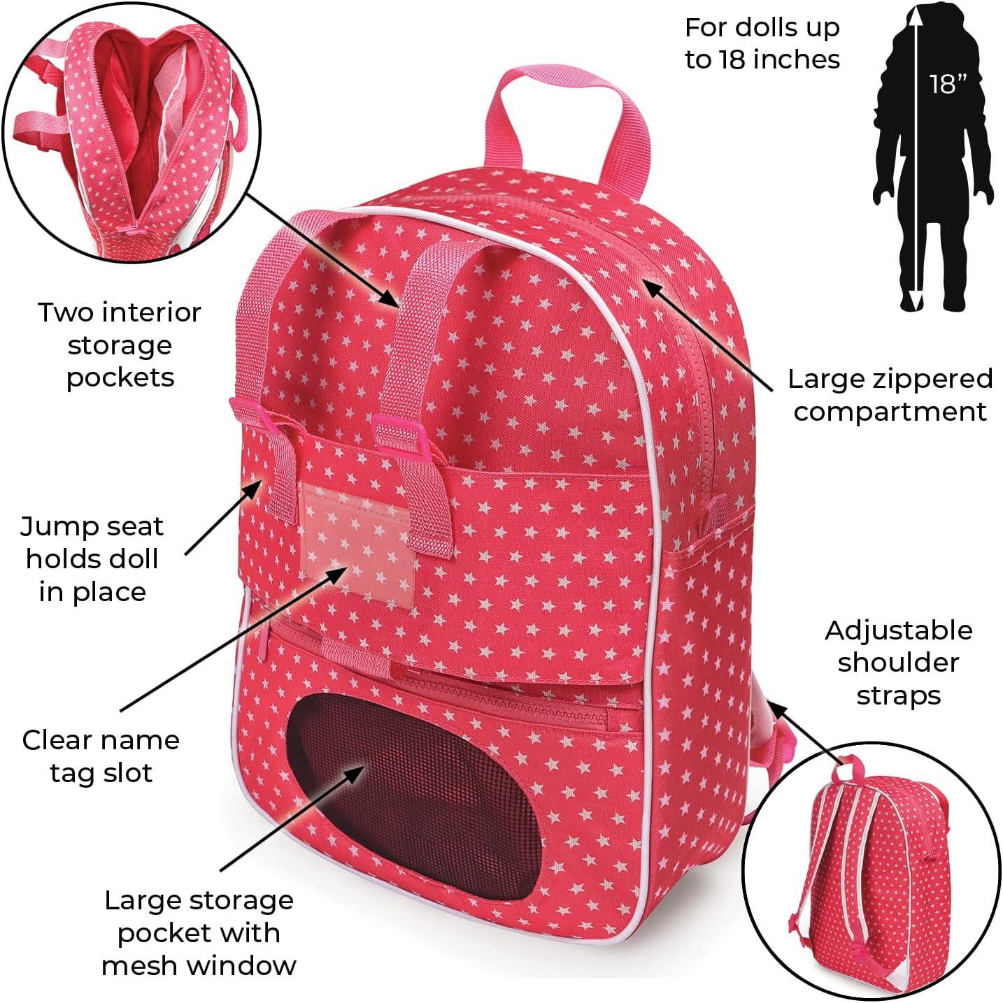 Badger Basket Doll Travel Backpack with Plush Friend Compartment - Star Pattern
