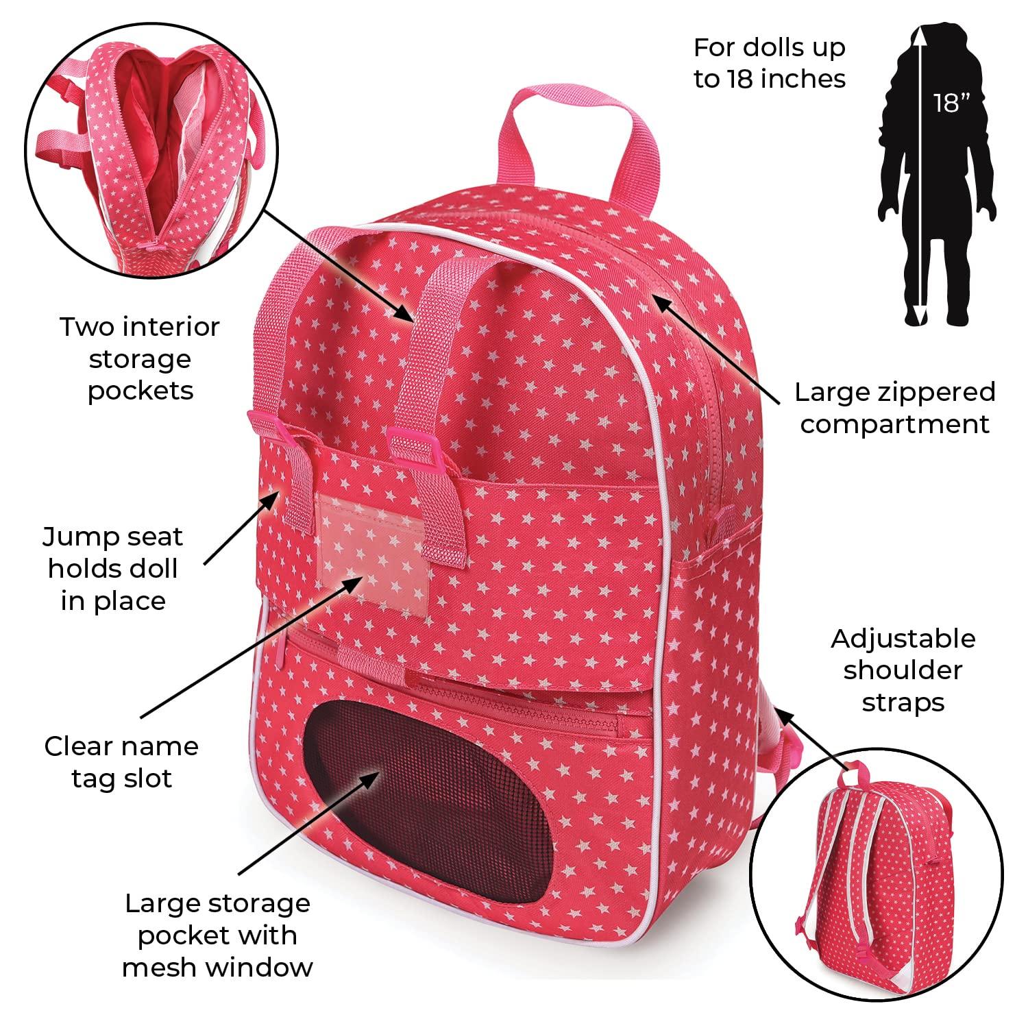 Badger Basket Doll Travel Backpack with Plush Friend Compartment - Star Pattern