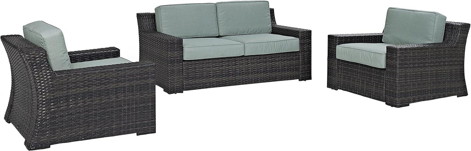 Beaufort 3pc Outdoor Wicker Seating Set with Loveseat & 2 Arm Chairs - Mist - Crosley: Weather-Resistant Patio Ensemble