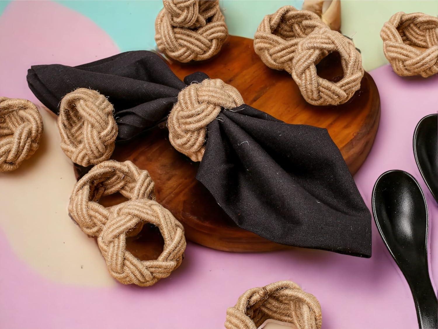 12 Pcs Rattan Napkin Rings - Farmhouse Nautical Napkin Ring Holders - Adornment for Table Settings, Kitchen, Dinner, Party, Wedding, Gifting (Brown) - CLEENTABLE