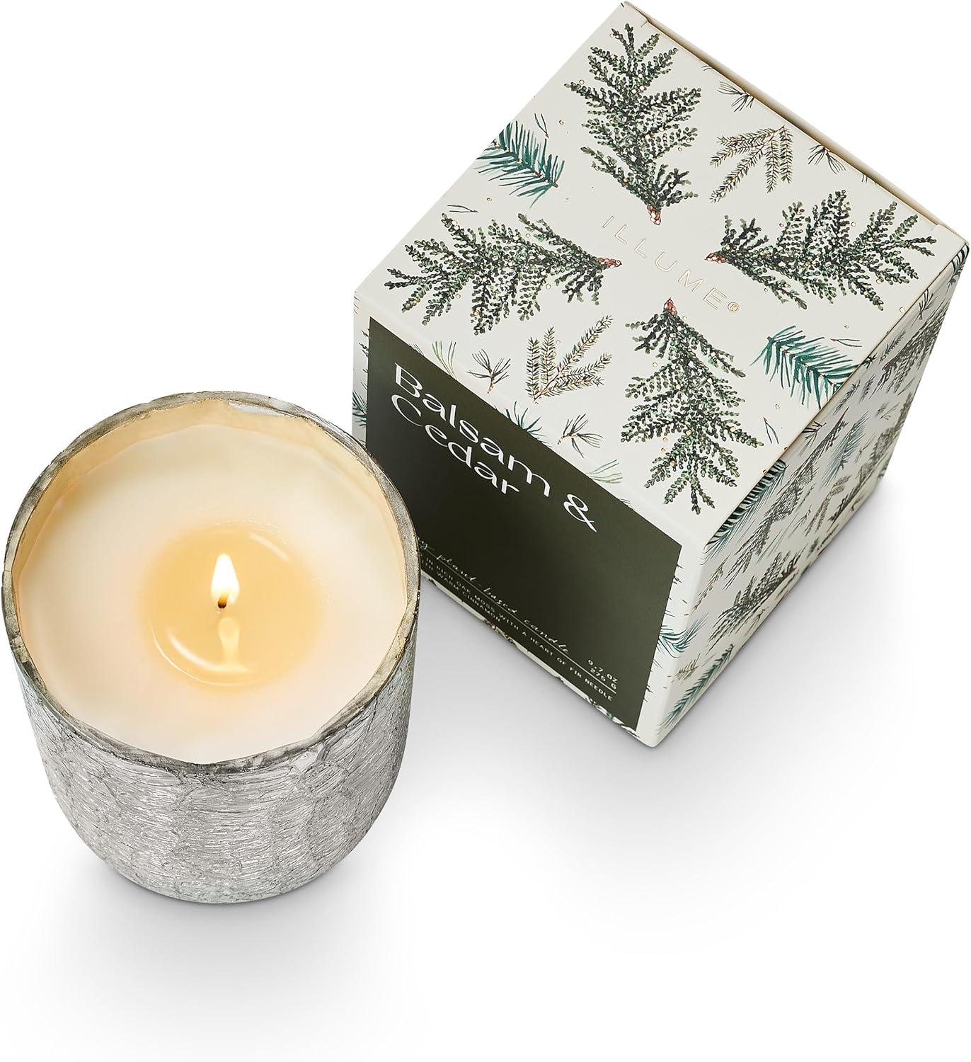 ILLUME Noble Holiday Balsam & Cedar Large Crackle Glass Candle