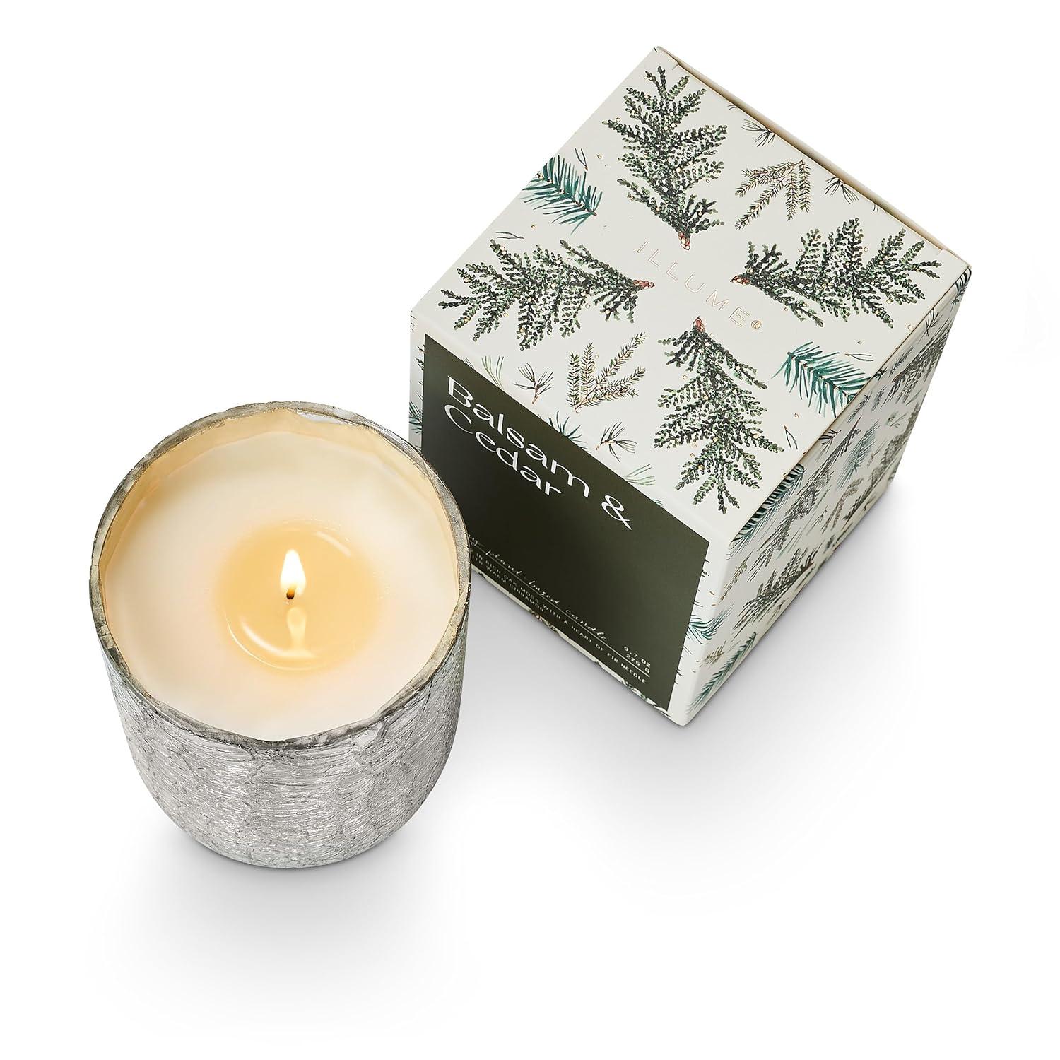 ILLUME Noble Holiday Balsam & Cedar Large Crackle Glass Candle