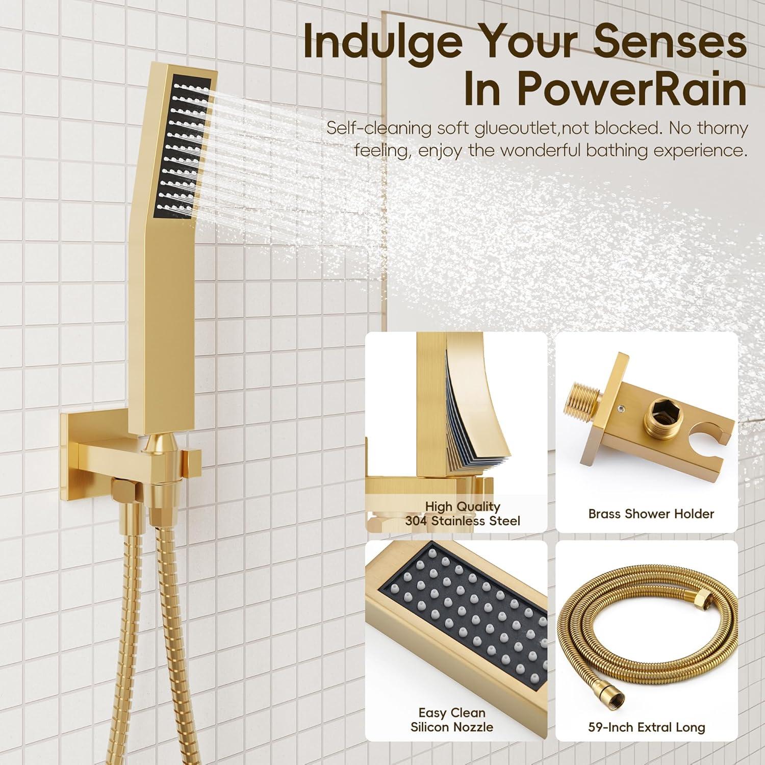 HOMGOO HG-6208BG Complete Shower System,Shower Faucet Set with 10" Rain Shower head and Handheld Shower Head Set