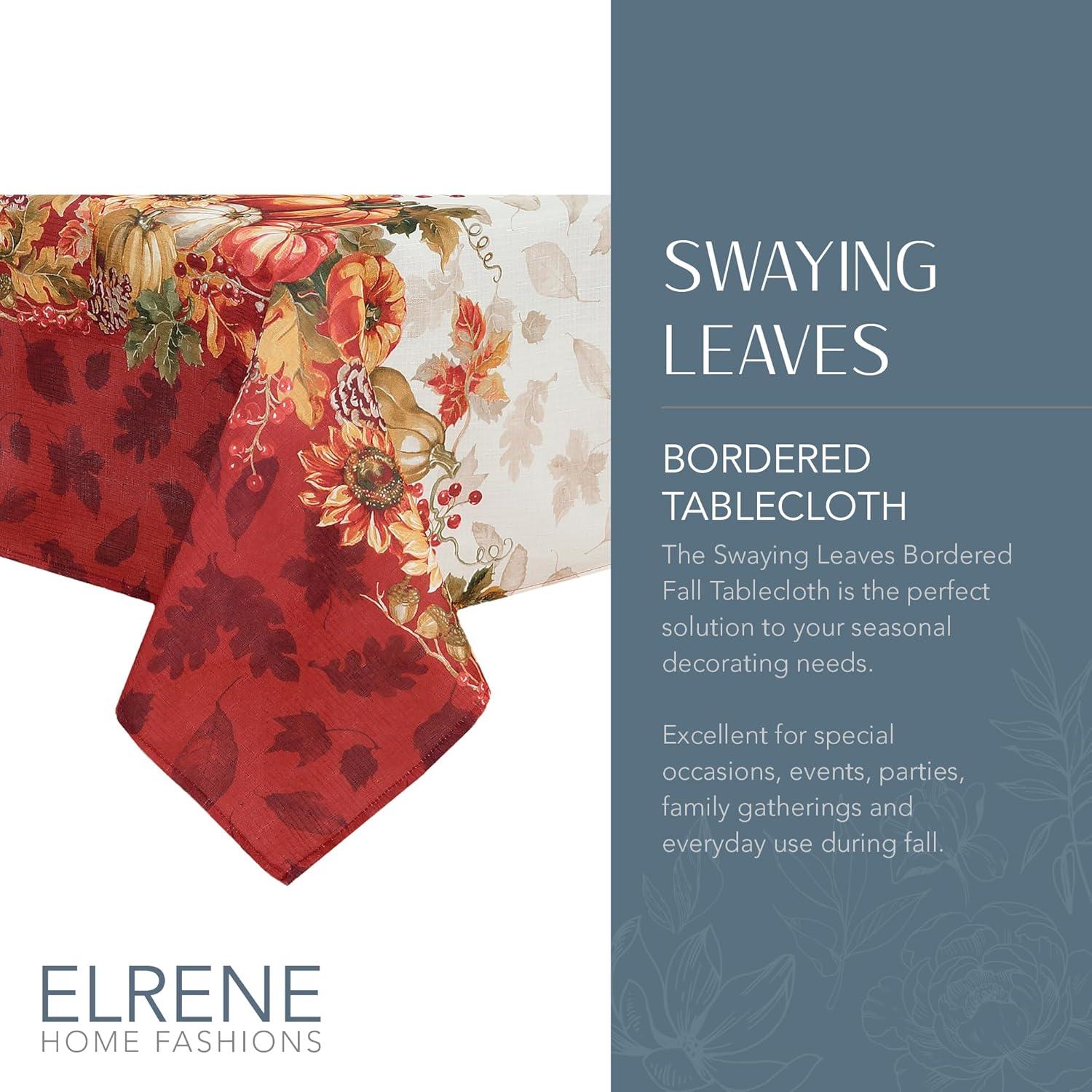 Elrene Swaying Leaves Bordered Fall Tablecloth - Red/White - Elrene Home Fashions