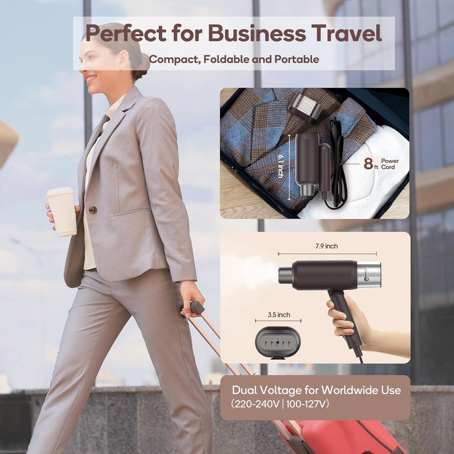 Newbealer Newbealer Travel Garment Steamer,100V-240V Handheld Powerful Steamer for Clothes,2 Adjustment Steaming,Self-cleaning,Brown