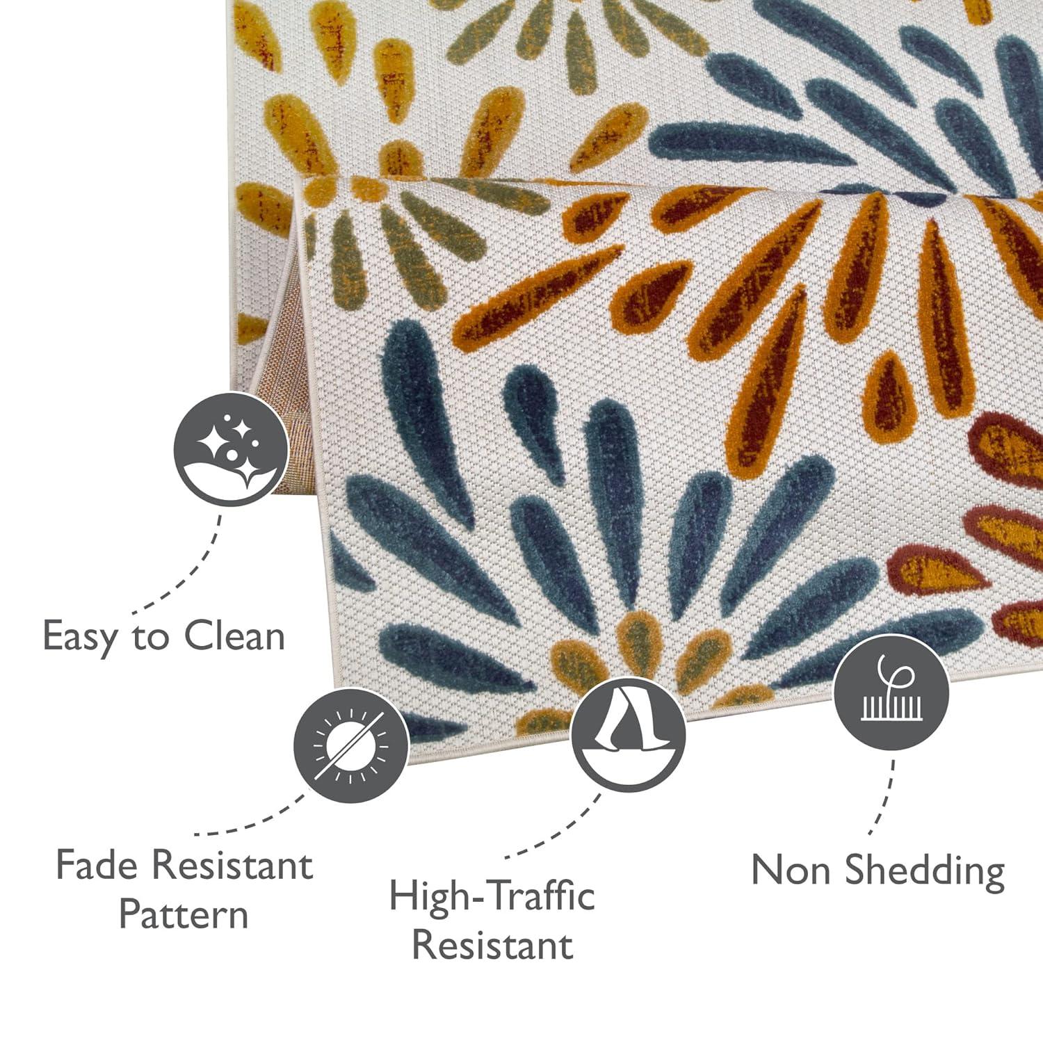 Leick Home Beam Multicolor Flower Rectangle Indoor/Outdoor Area Rug, 5'3" x 7'